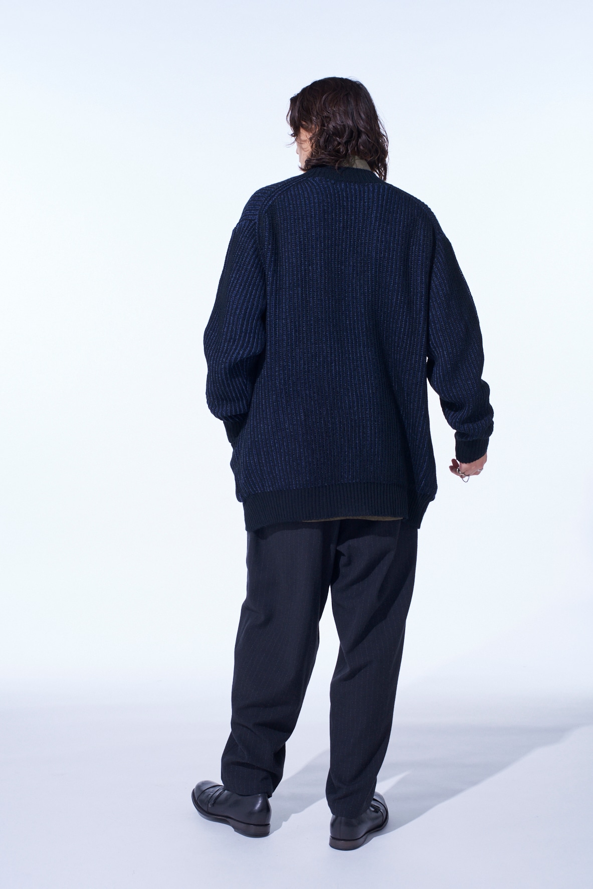 STRIPED SILK ANGORA WOOL 2 TUCK CARGO PANTS