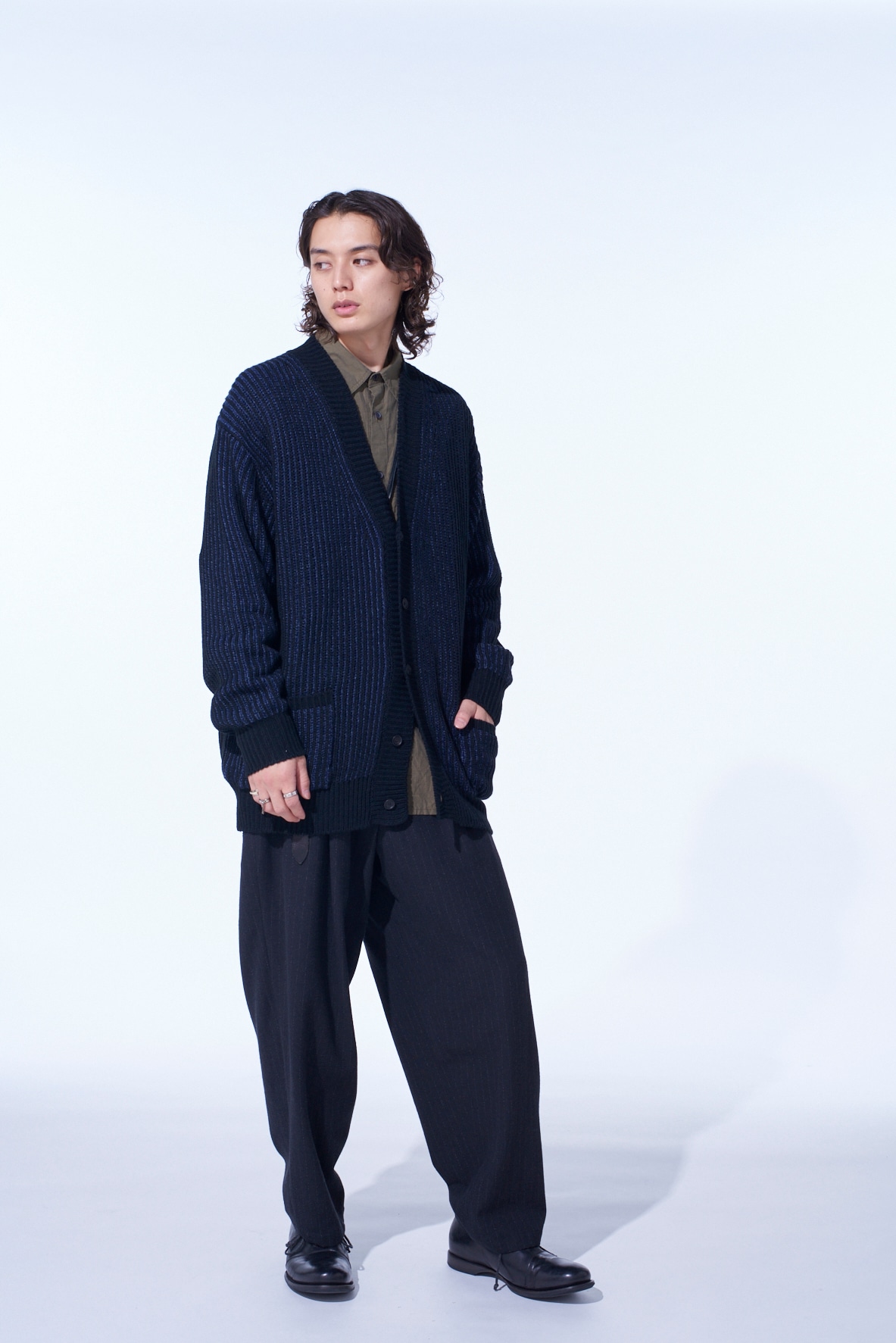 STRIPED SILK ANGORA WOOL 2 TUCK CARGO PANTS