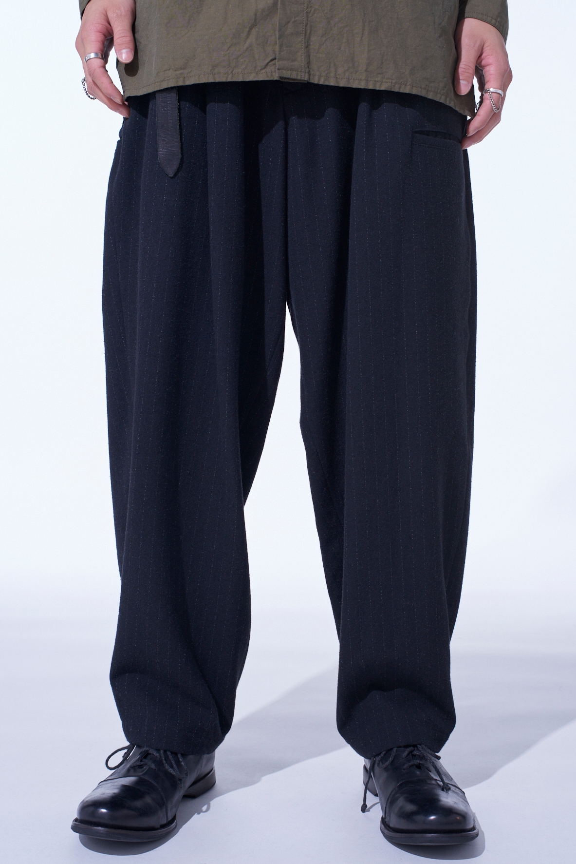 STRIPED SILK ANGORA WOOL 2 TUCK CARGO PANTS