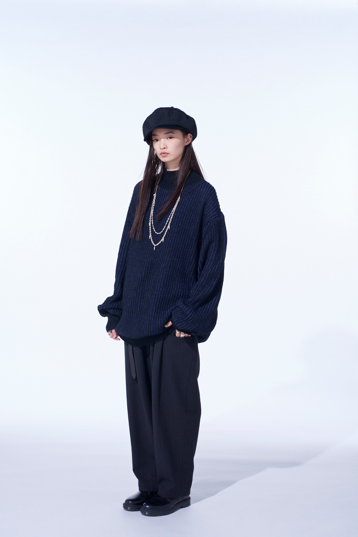 STRIPED SILK ANGORA WOOL 2 TUCK CARGO PANTS