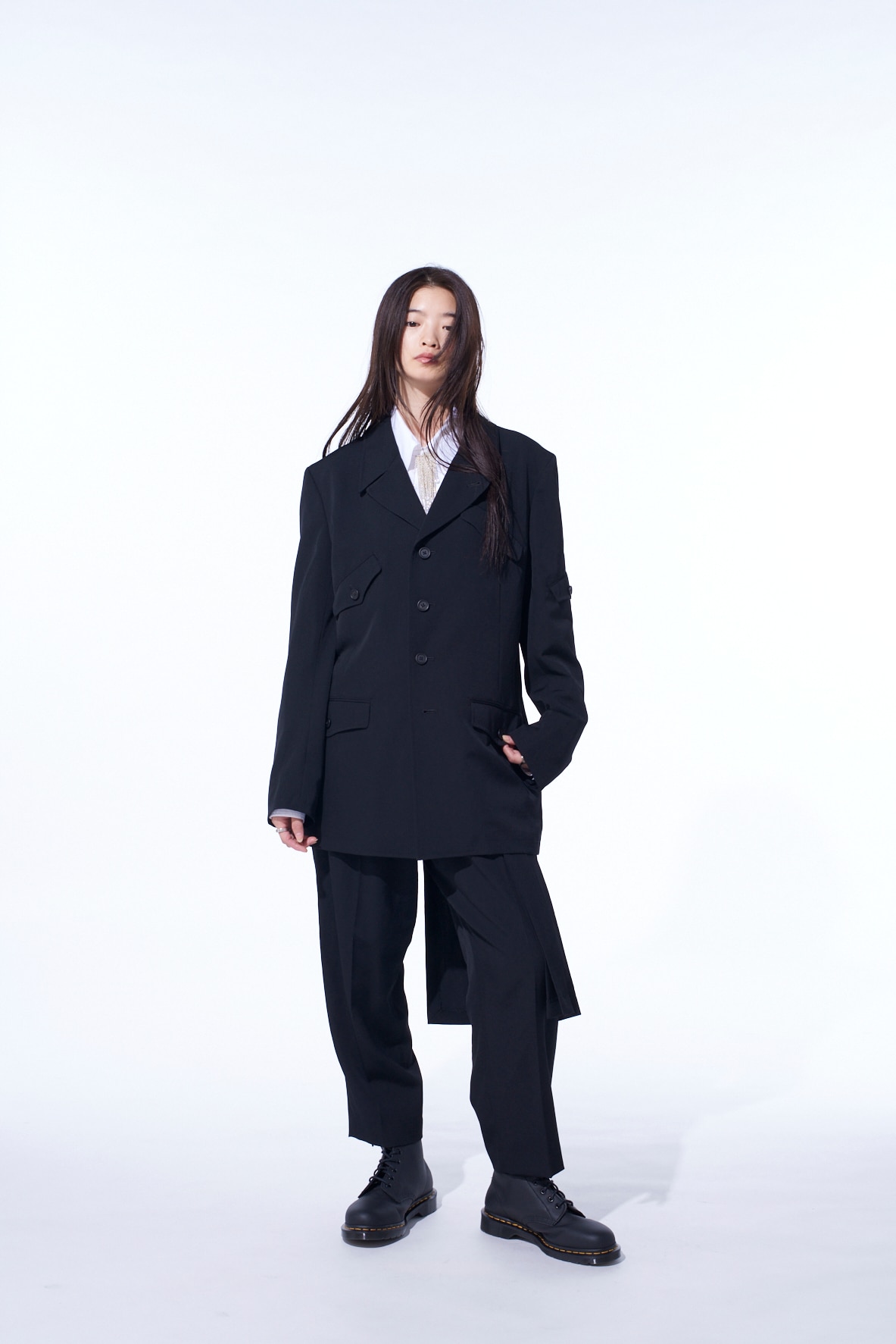 WASHER WOOL GABARDINE SKIRTED WRAP PANTS