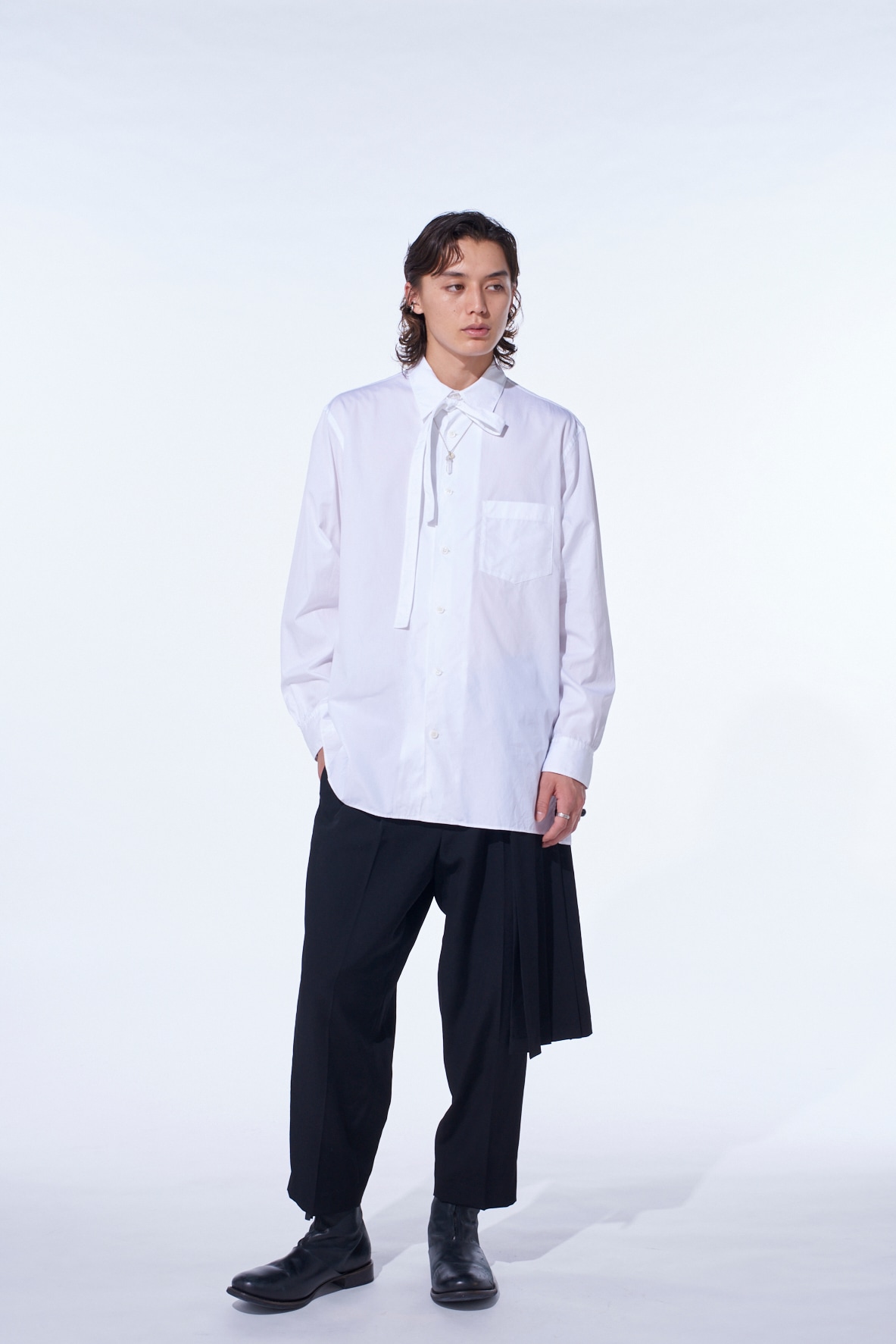 WASHER WOOL GABARDINE SKIRTED WRAP PANTS