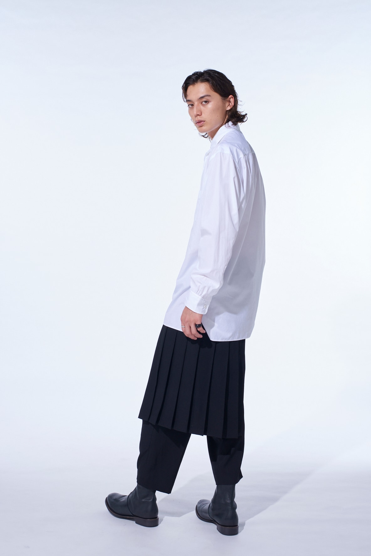 WASHER WOOL GABARDINE SKIRTED WRAP PANTS