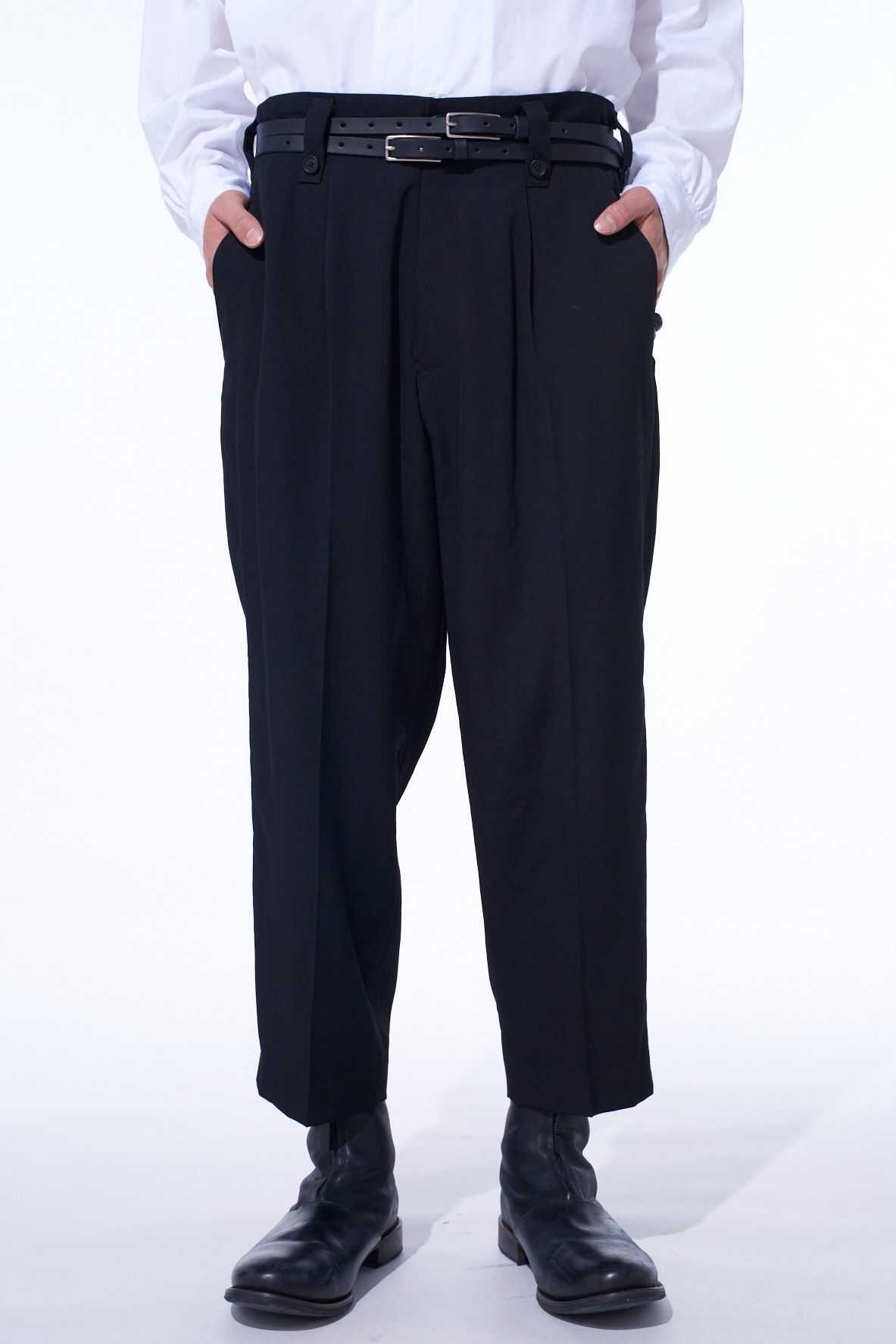 WASHER WOOL GABARDINE SKIRTED WRAP PANTS