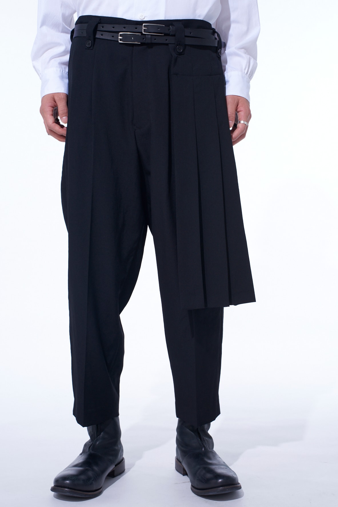 WASHER WOOL GABARDINE SKIRTED WRAP PANTS