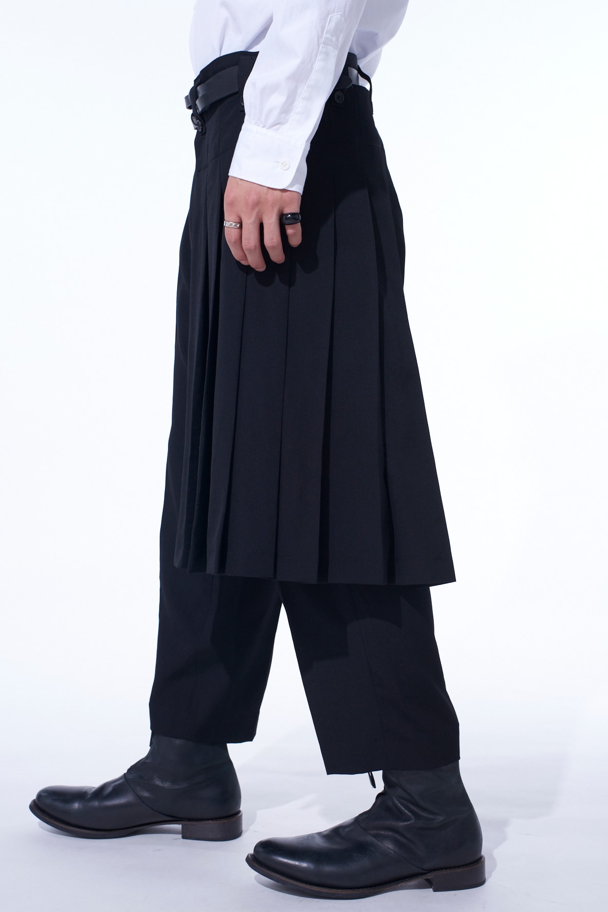 WASHER WOOL GABARDINE SKIRTED WRAP PANTS