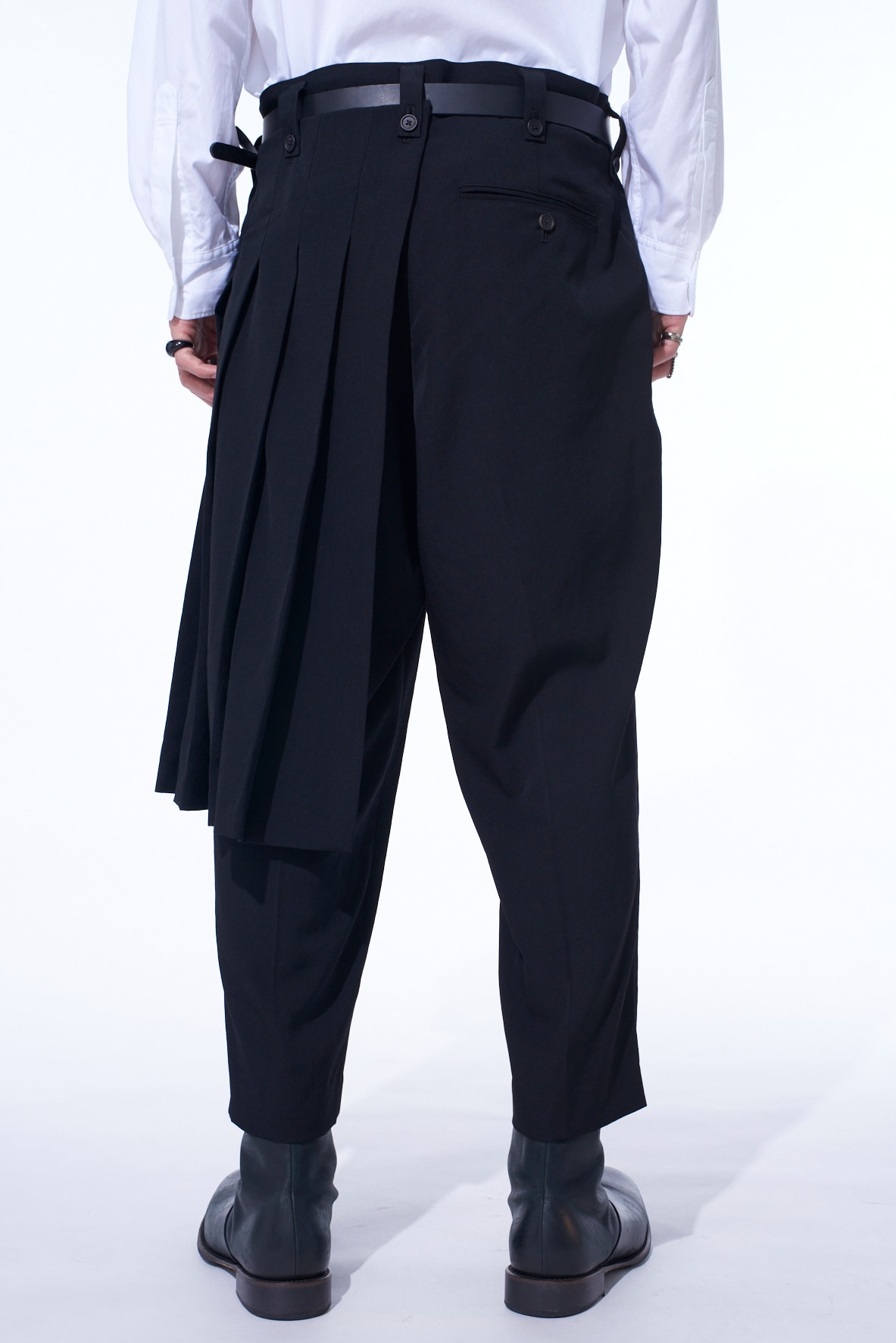 WASHER WOOL GABARDINE SKIRTED WRAP PANTS