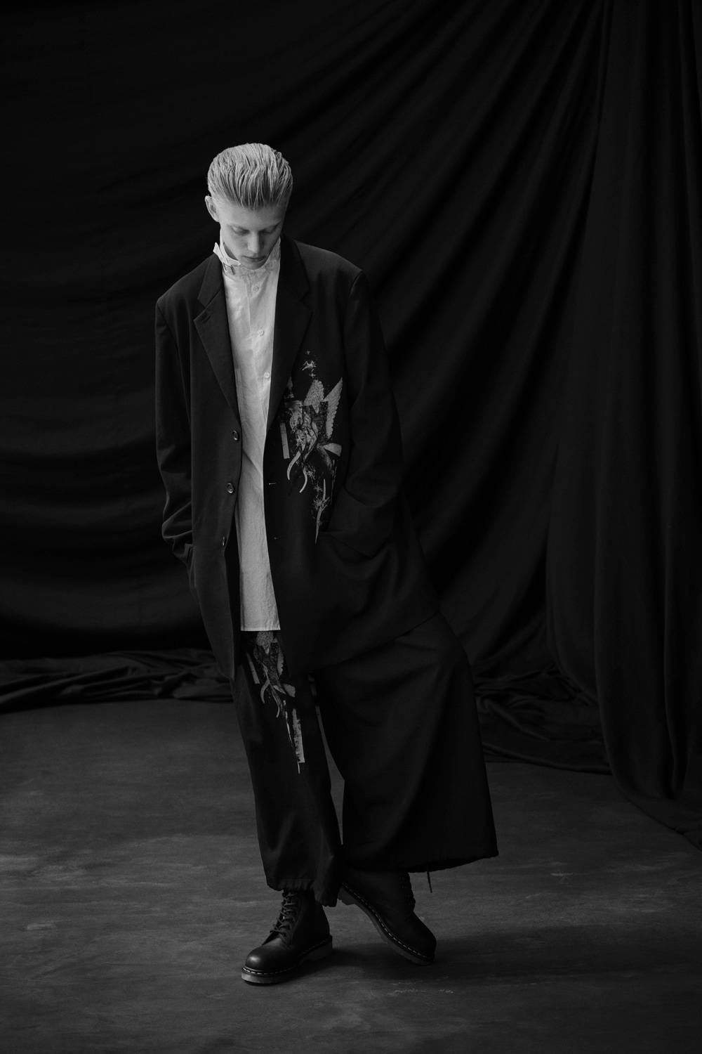 WASHER WOOL GABARDINE PRINT EMBROIDERY BALLOON PANTS