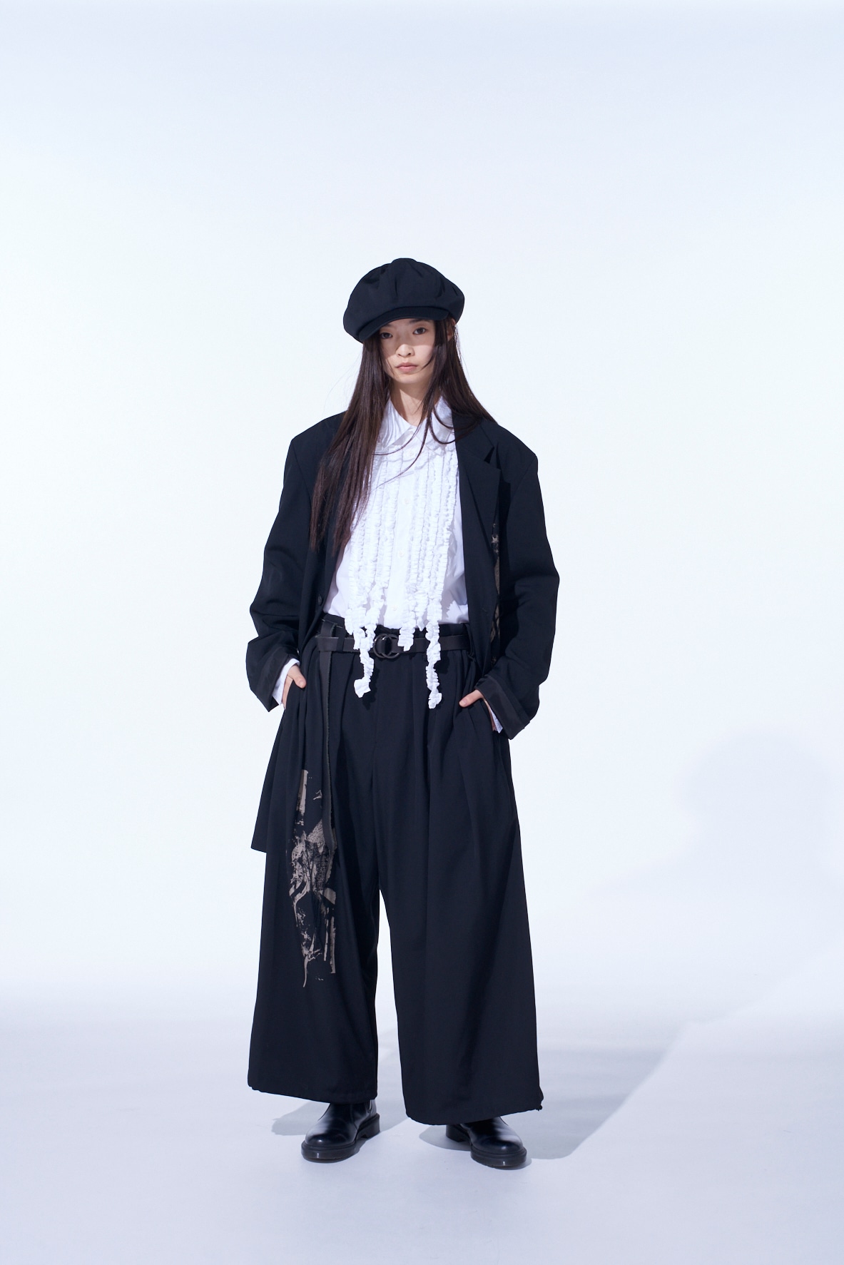WASHER WOOL GABARDINE PRINT EMBROIDERY BALLOON PANTS