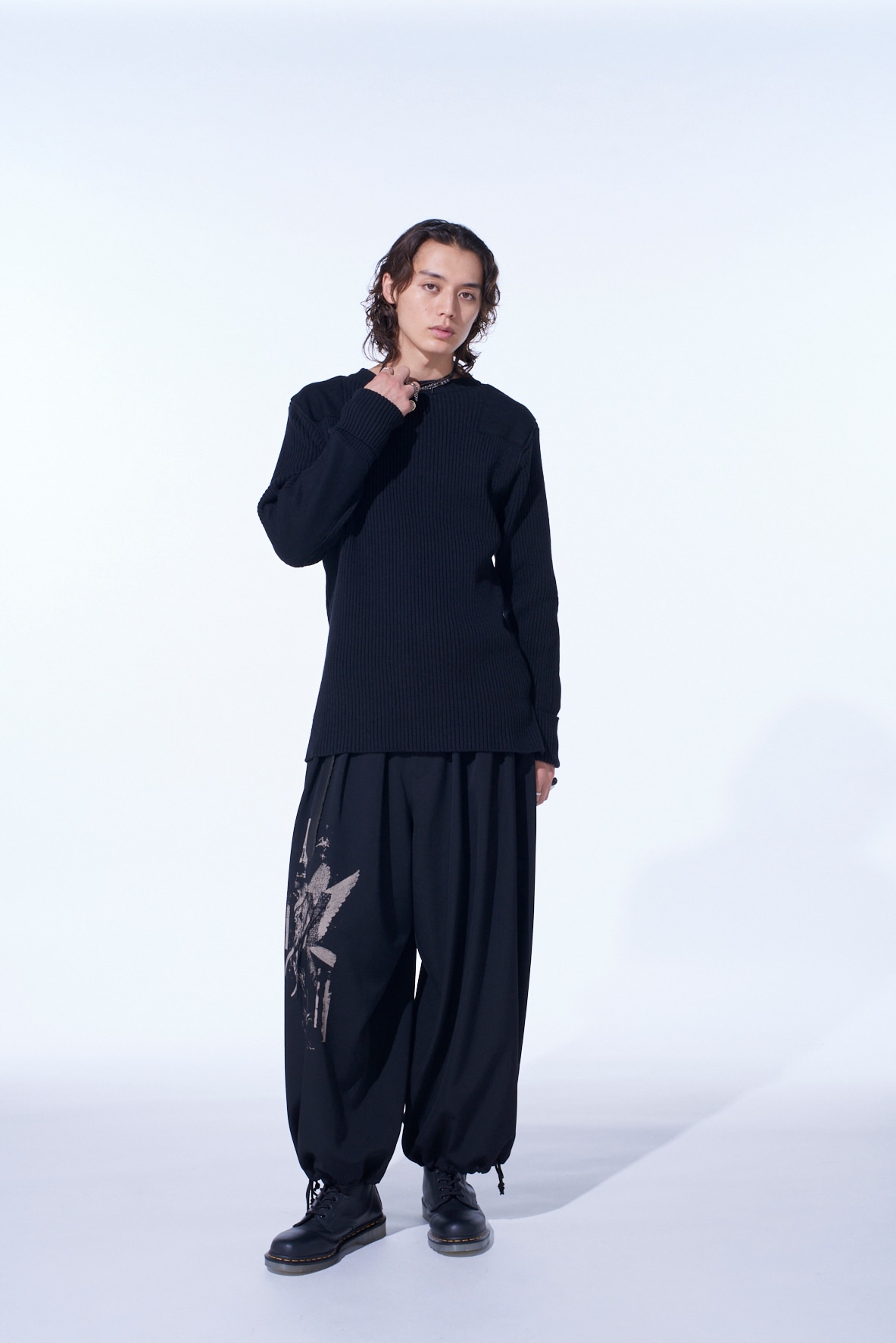 WASHER WOOL GABARDINE PRINT EMBROIDERY BALLOON PANTS