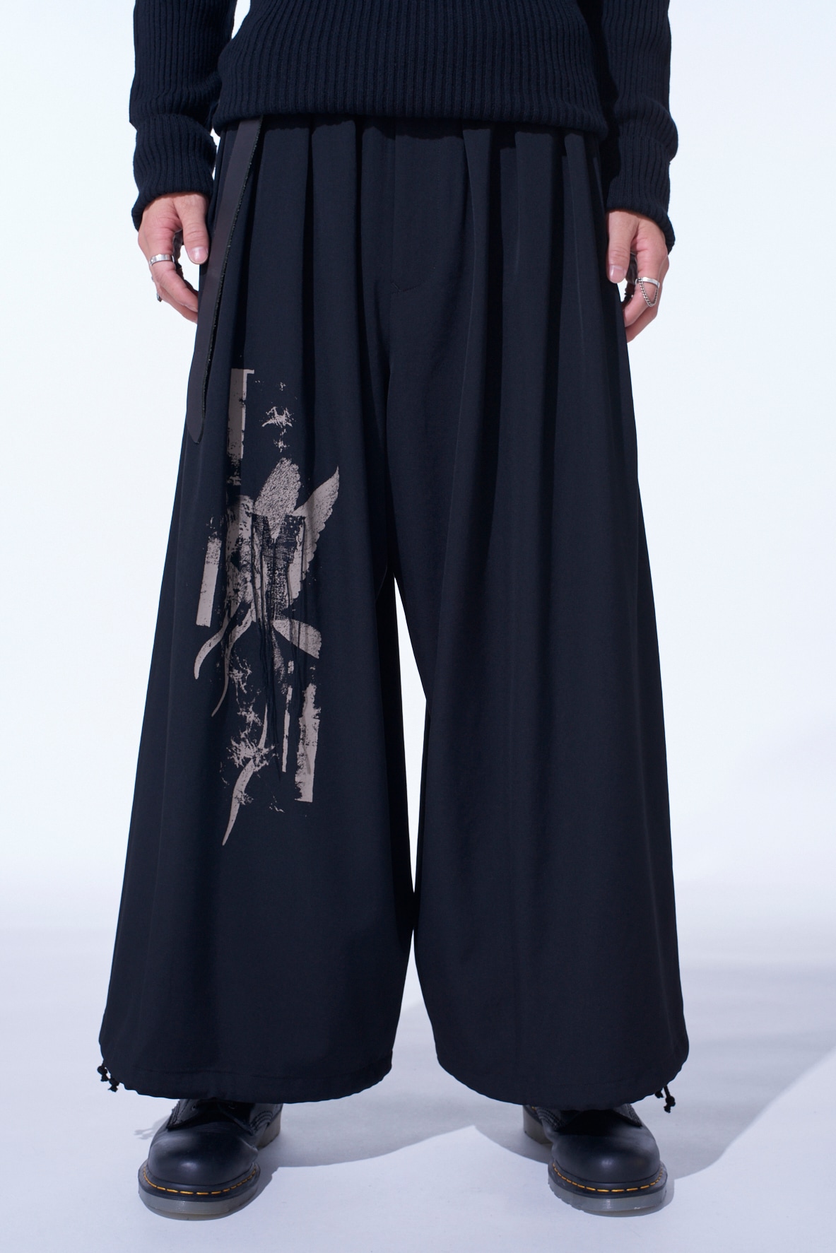 WASHER WOOL GABARDINE PRINT EMBROIDERY BALLOON PANTS