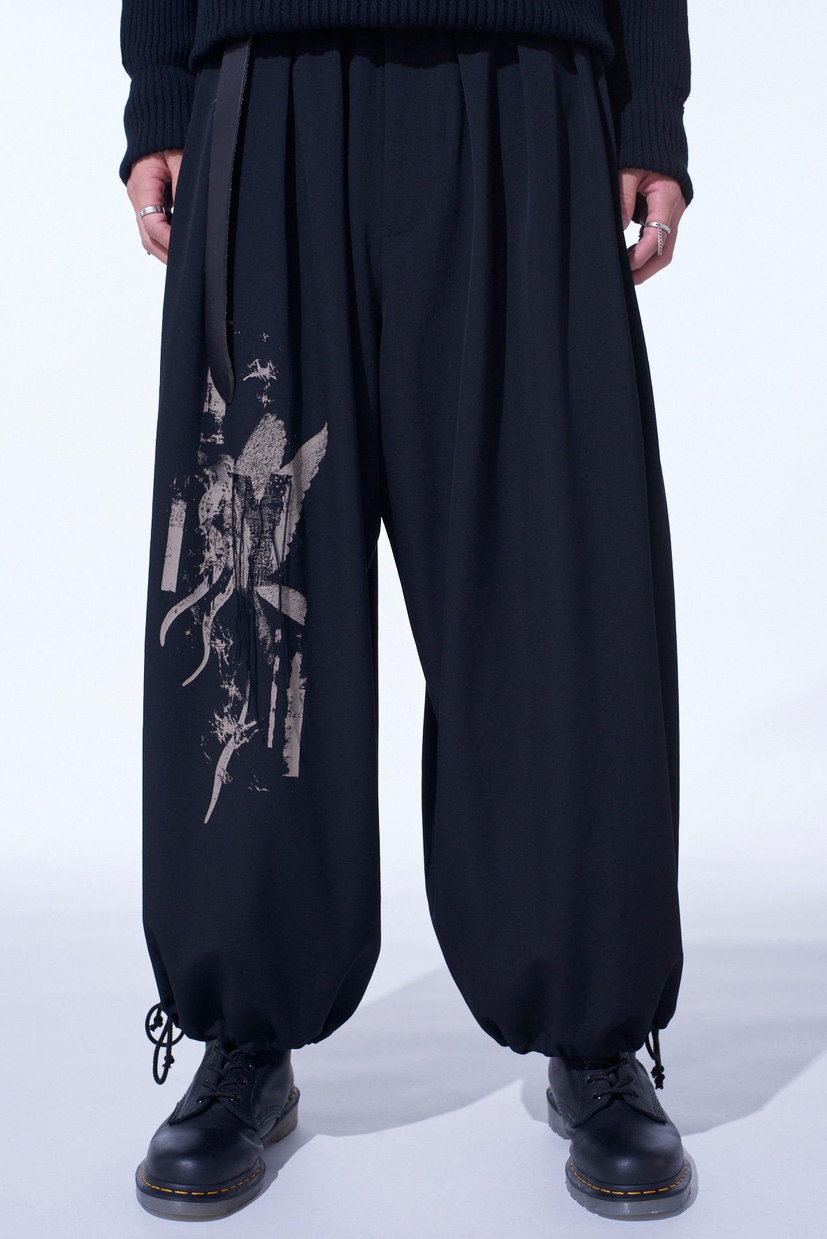 WASHER WOOL GABARDINE PRINT EMBROIDERY BALLOON PANTS
