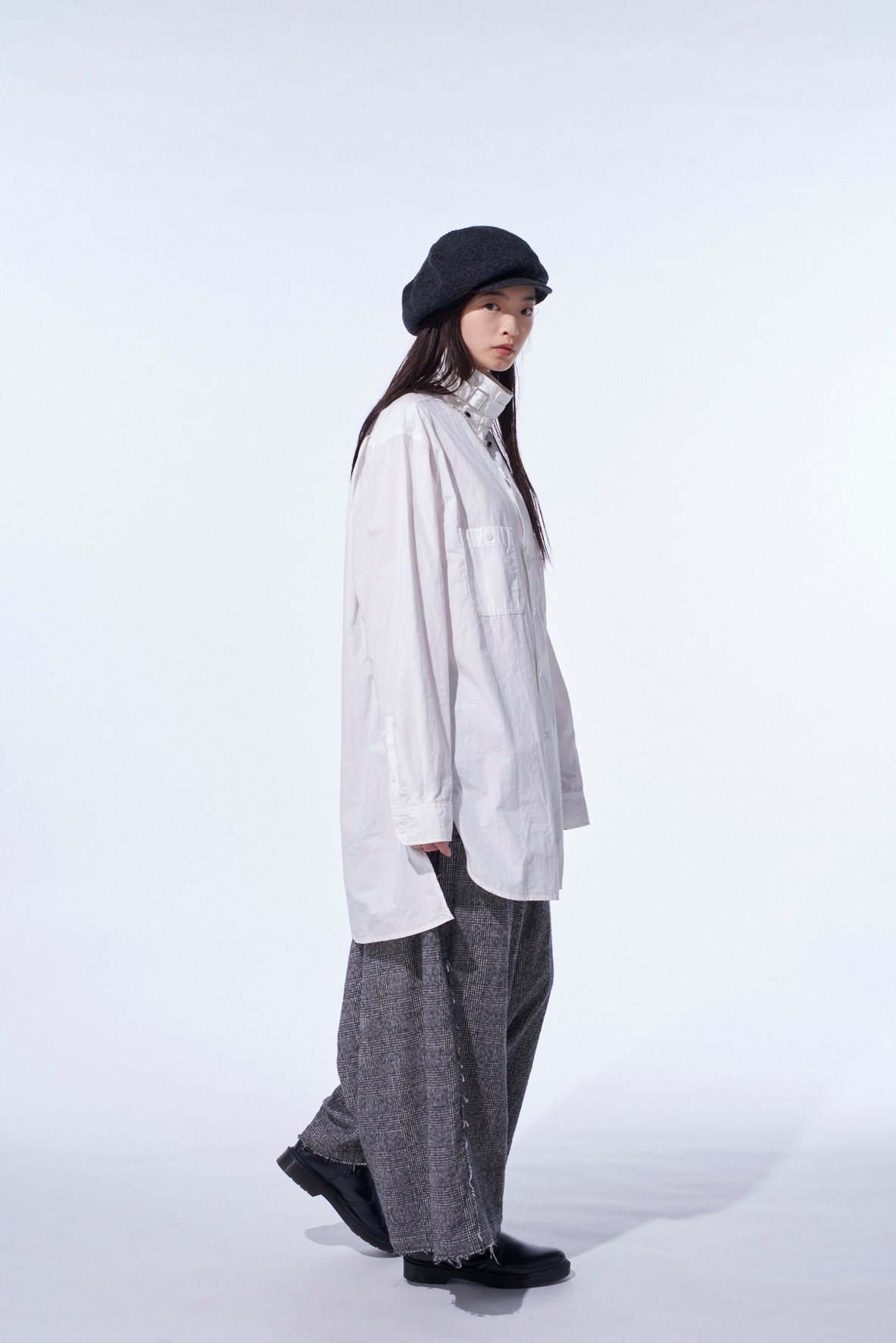 GLEN CHECK RAW EDGE WIDE SAROUEL PANTS
