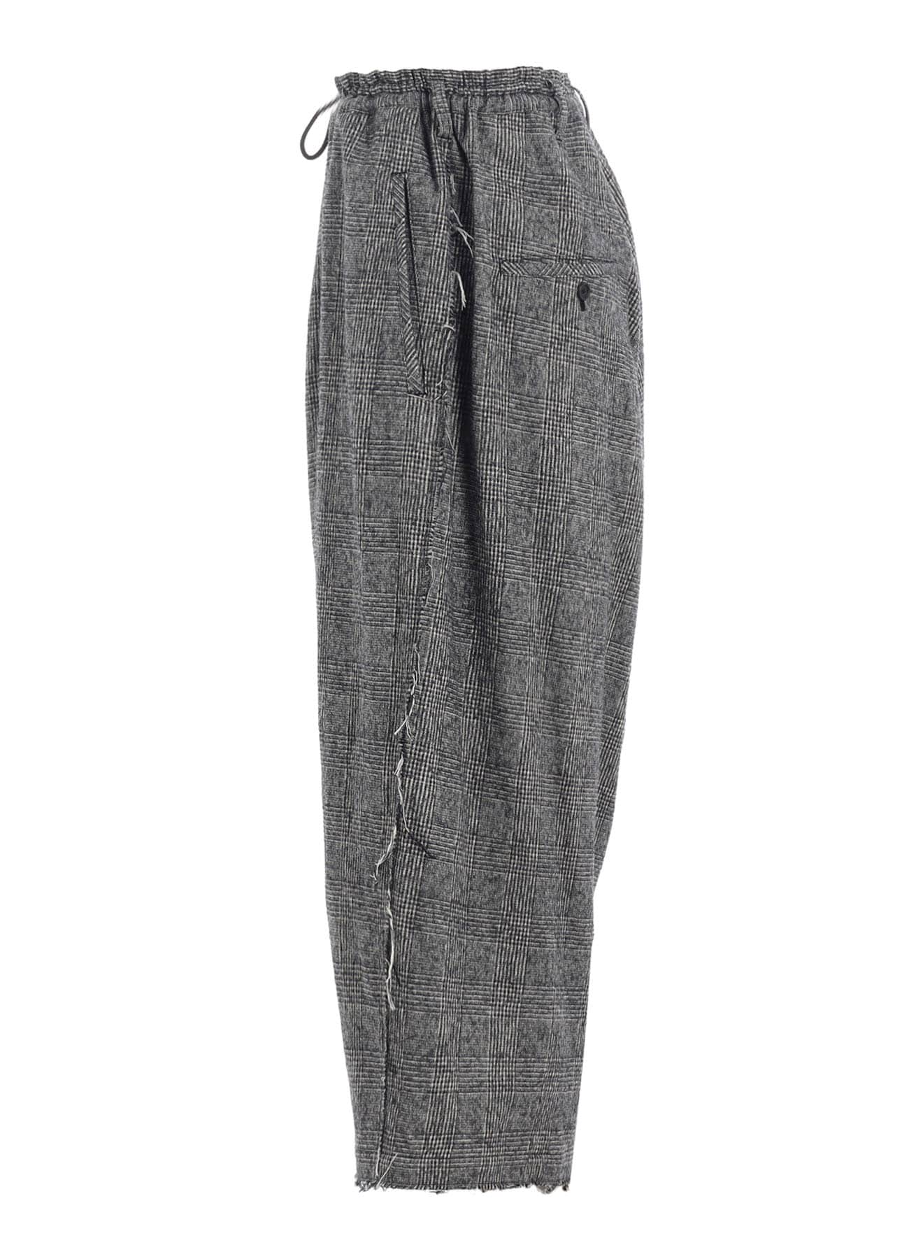 GLEN CHECK RAW EDGE WIDE SAROUEL PANTS