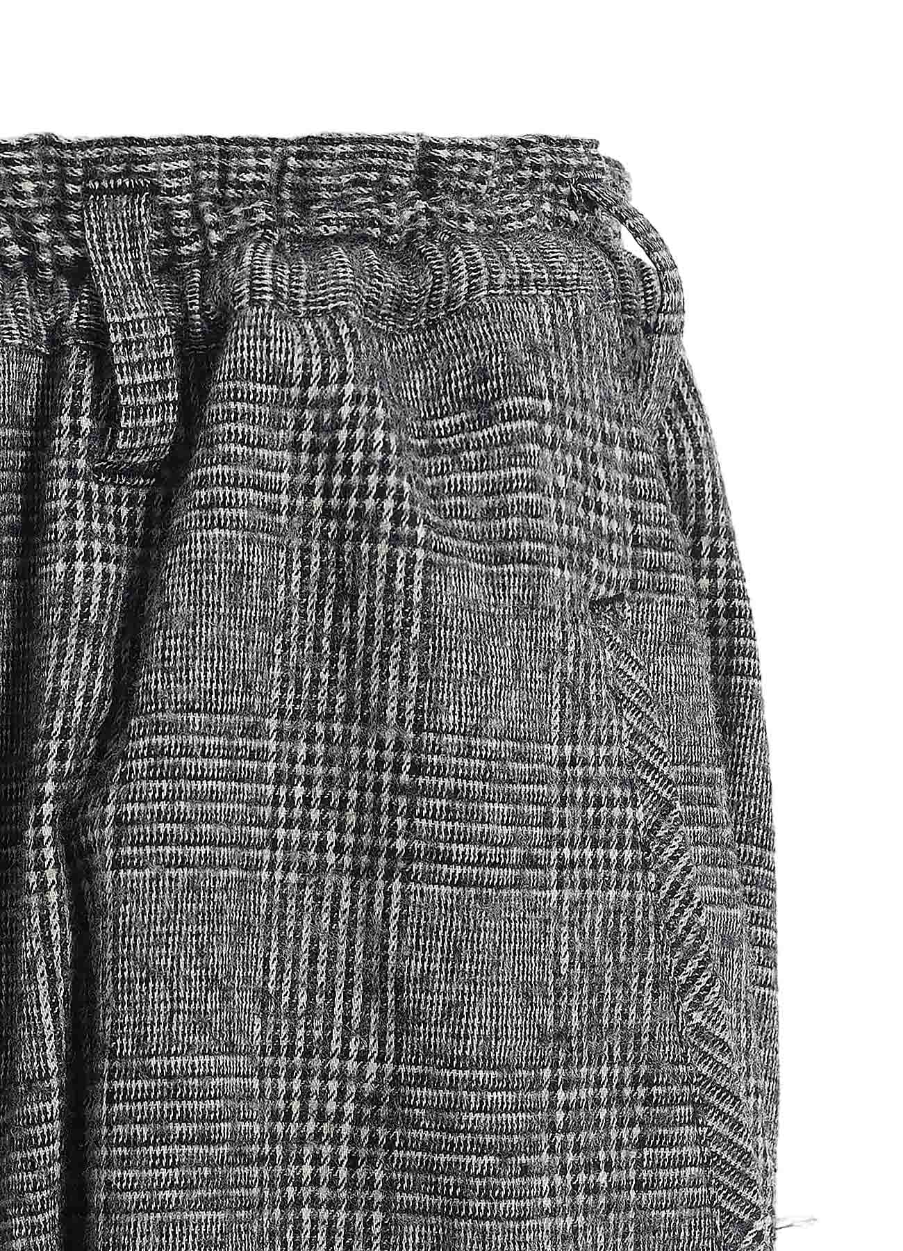 GLEN CHECK RAW EDGE WIDE SAROUEL PANTS