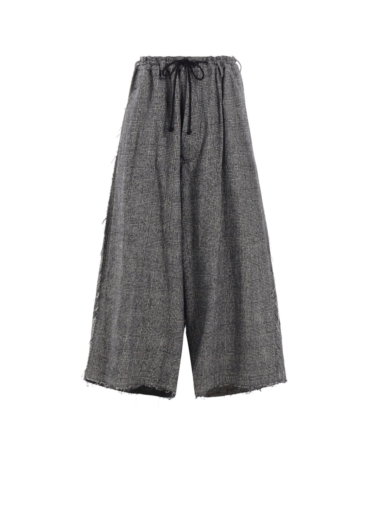 GLEN CHECK RAW EDGE WIDE SAROUEL PANTS