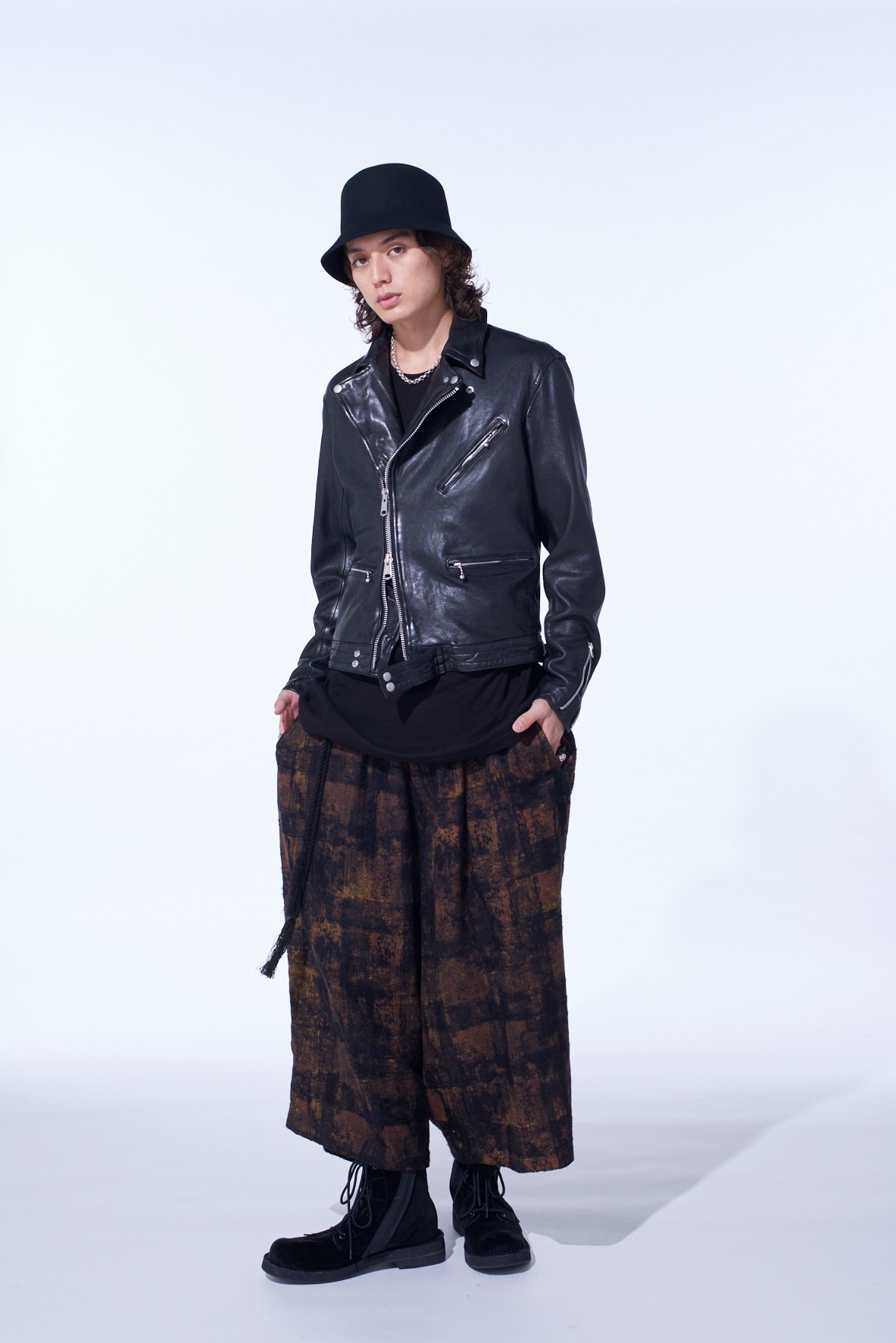 CHECK JACQUARD WIDE SAROUEL PANTS