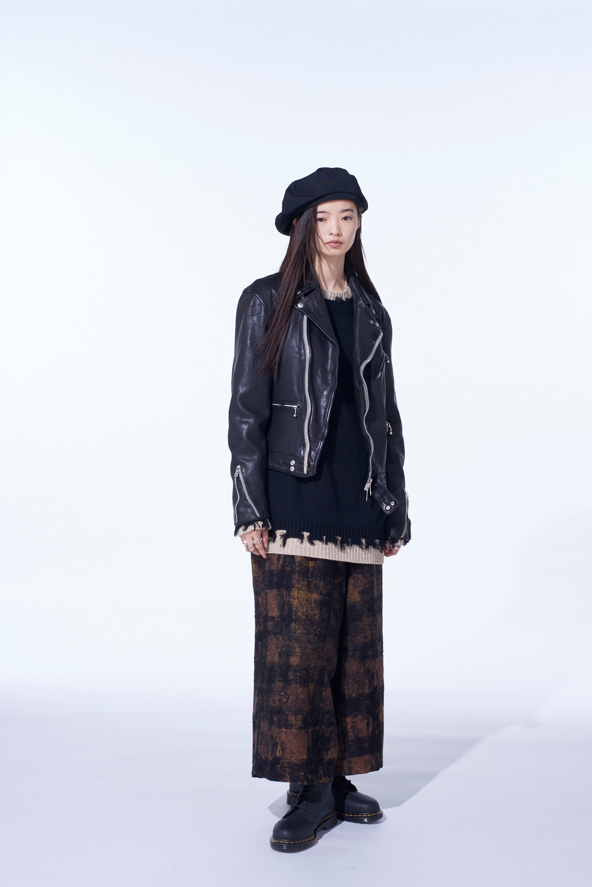 CHECK JACQUARD WIDE SAROUEL PANTS