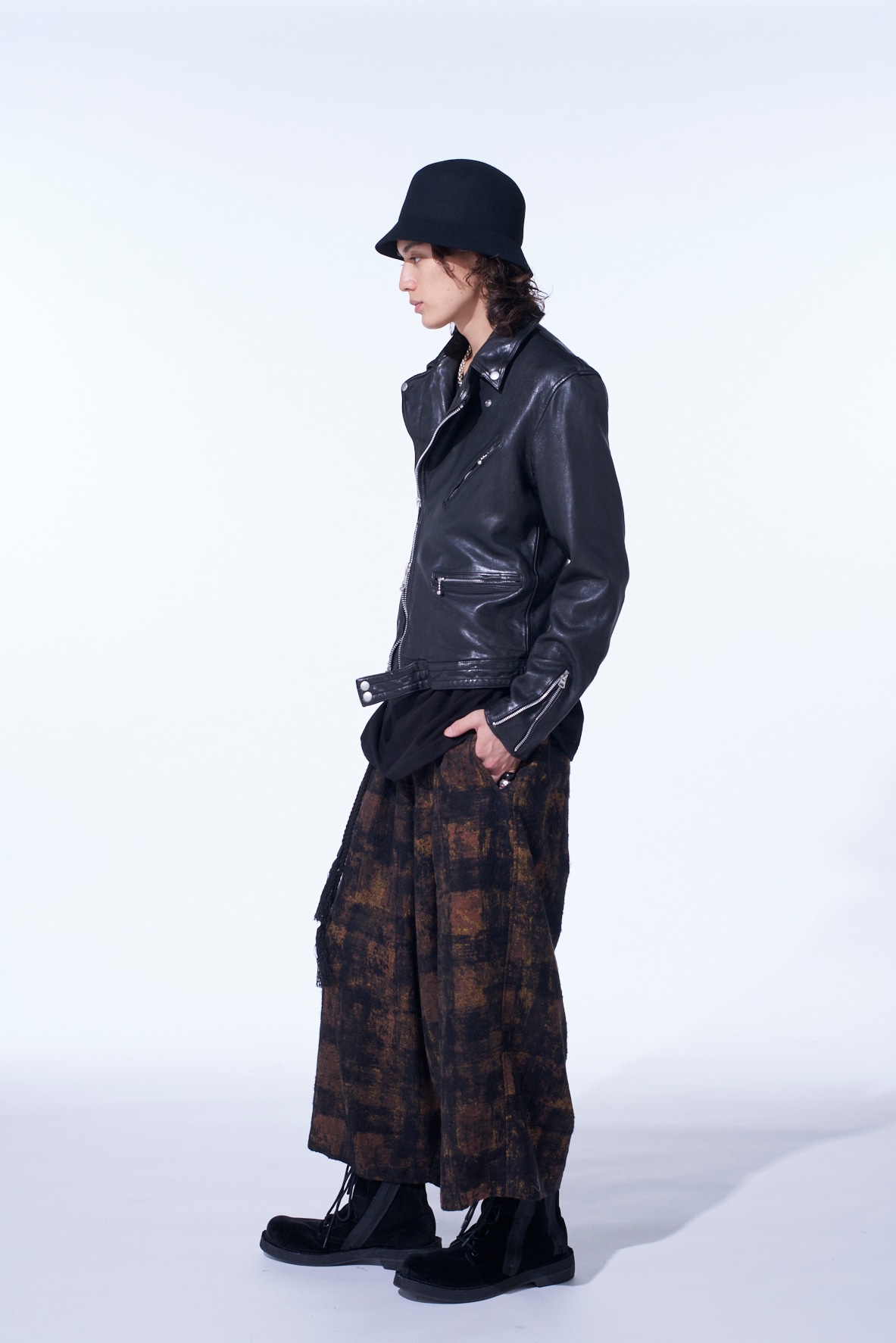 CHECK JACQUARD WIDE SAROUEL PANTS