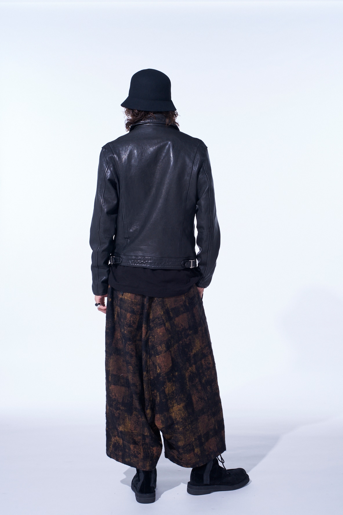 CHECK JACQUARD WIDE SAROUEL PANTS