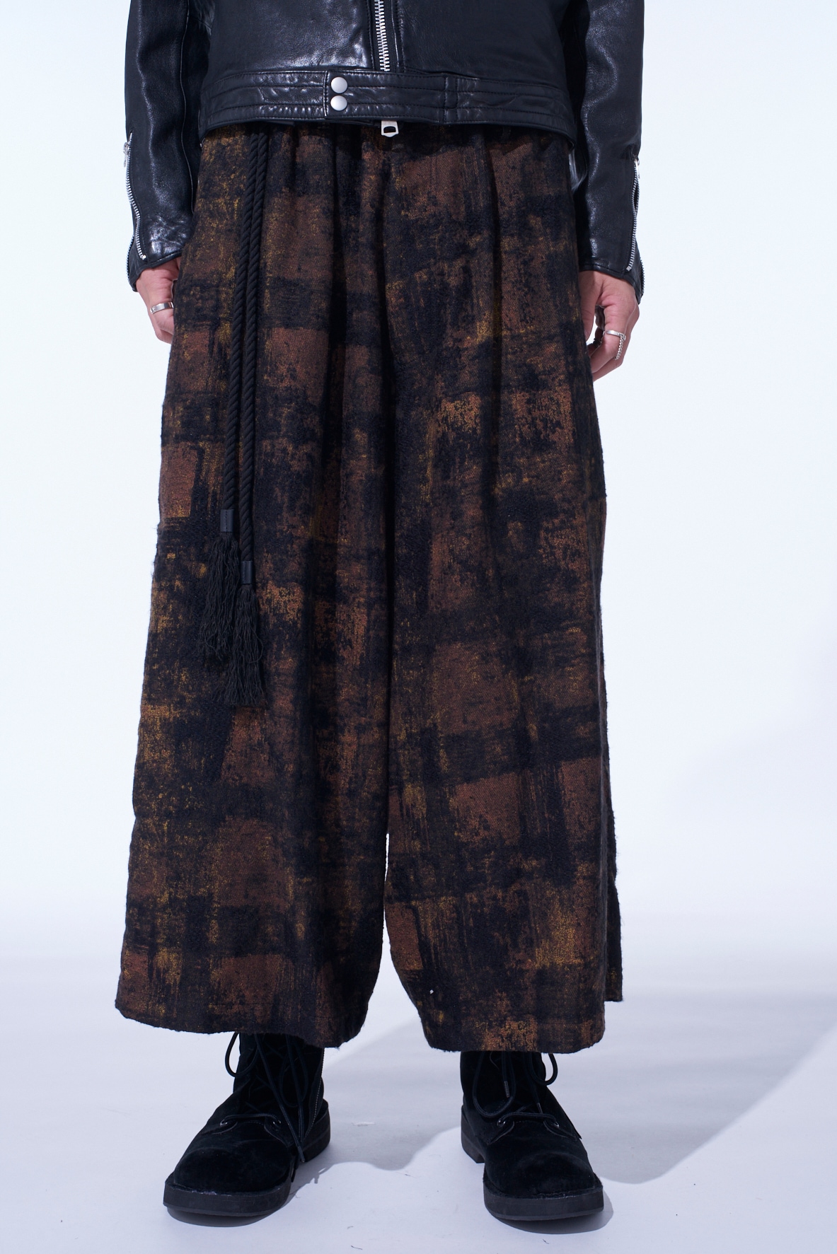 CHECK JACQUARD WIDE SAROUEL PANTS