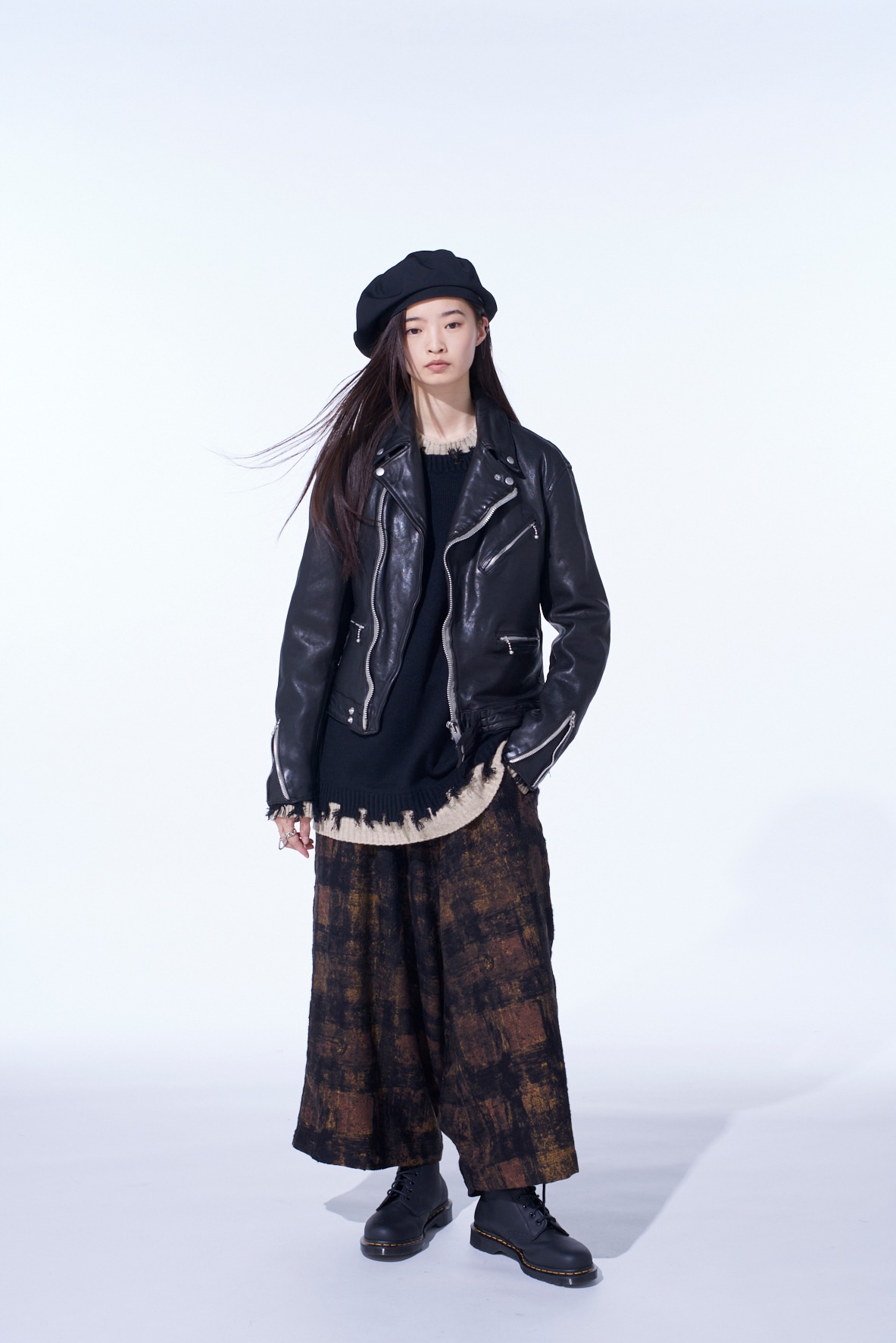 CHECK JACQUARD WIDE SAROUEL PANTS