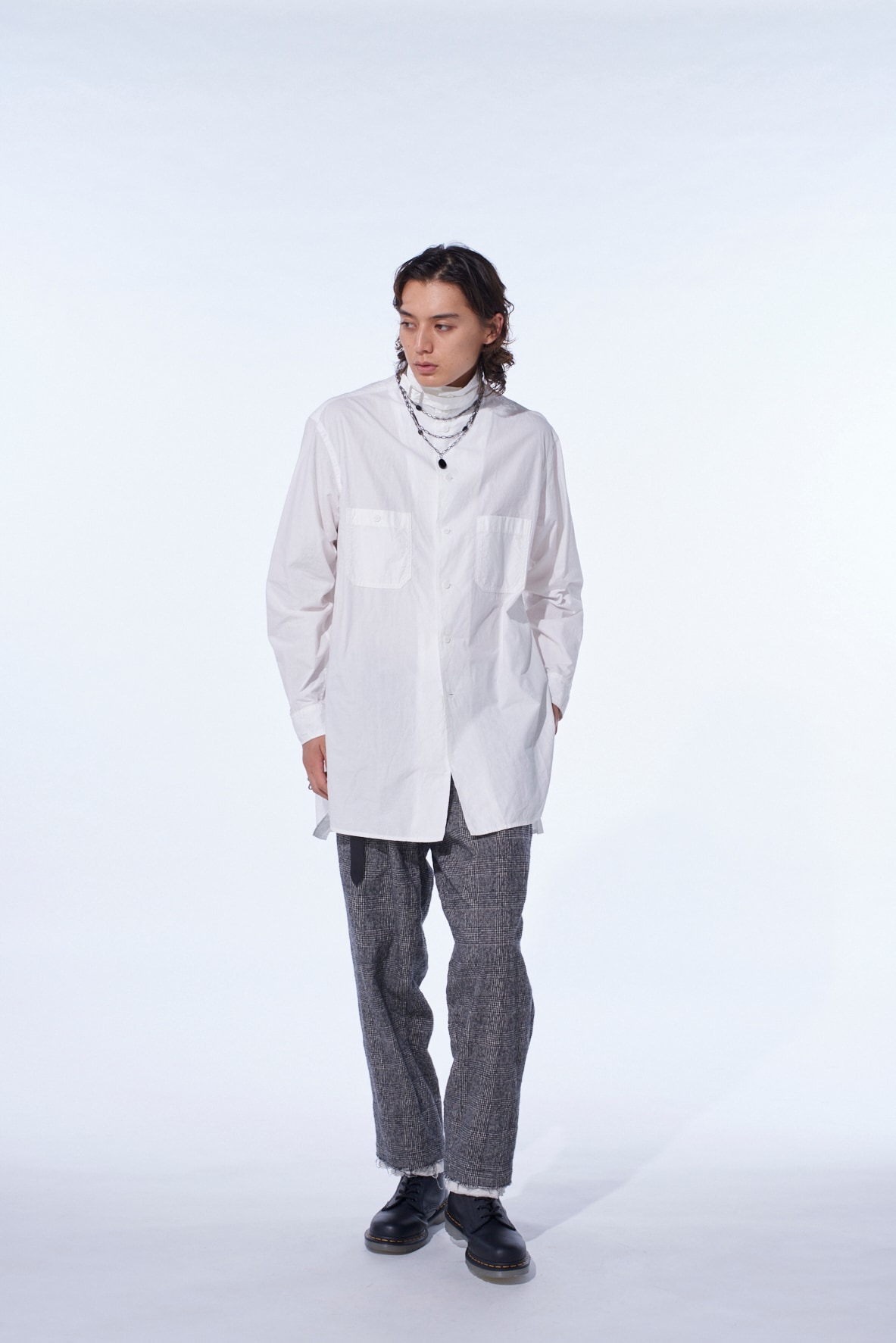 GLEN CHECK CUT-OUT HEM PANTS