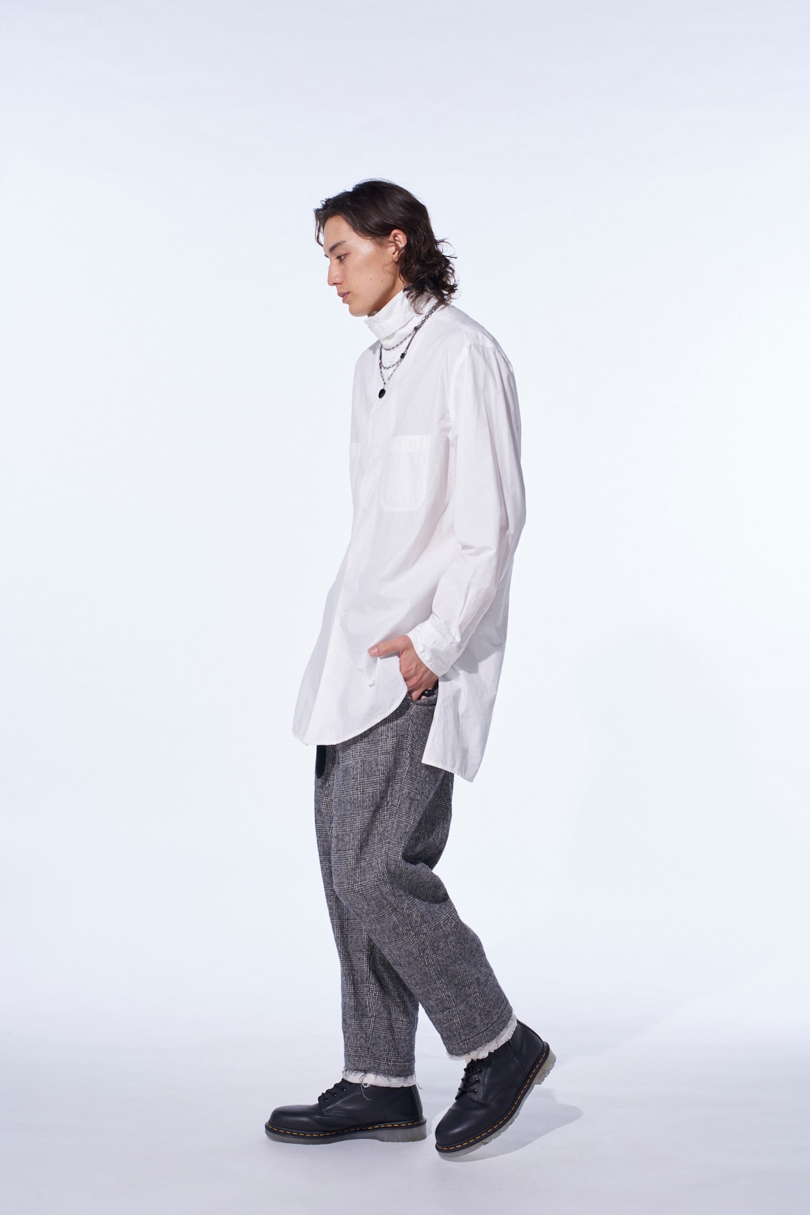 GLEN CHECK CUT-OUT HEM PANTS