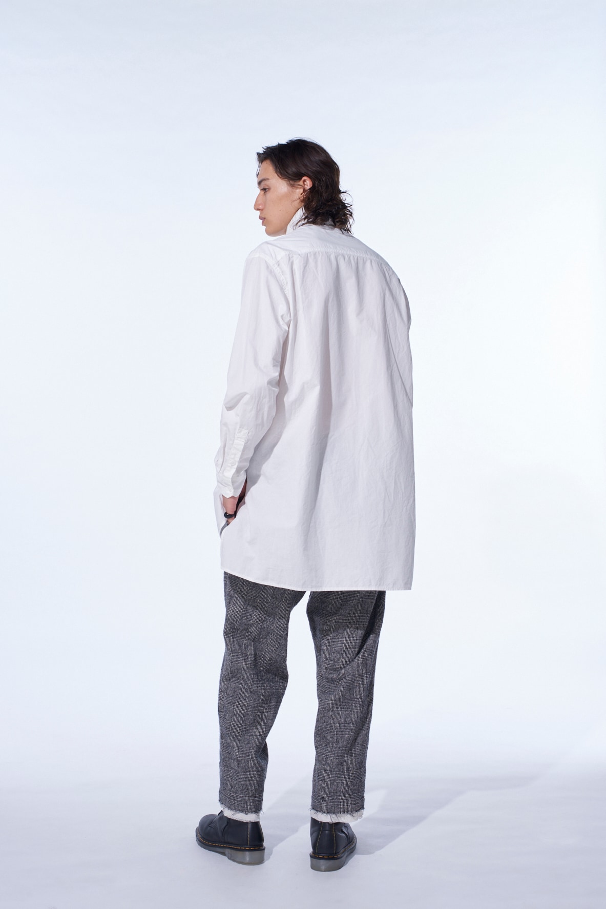 GLEN CHECK CUT-OUT HEM PANTS