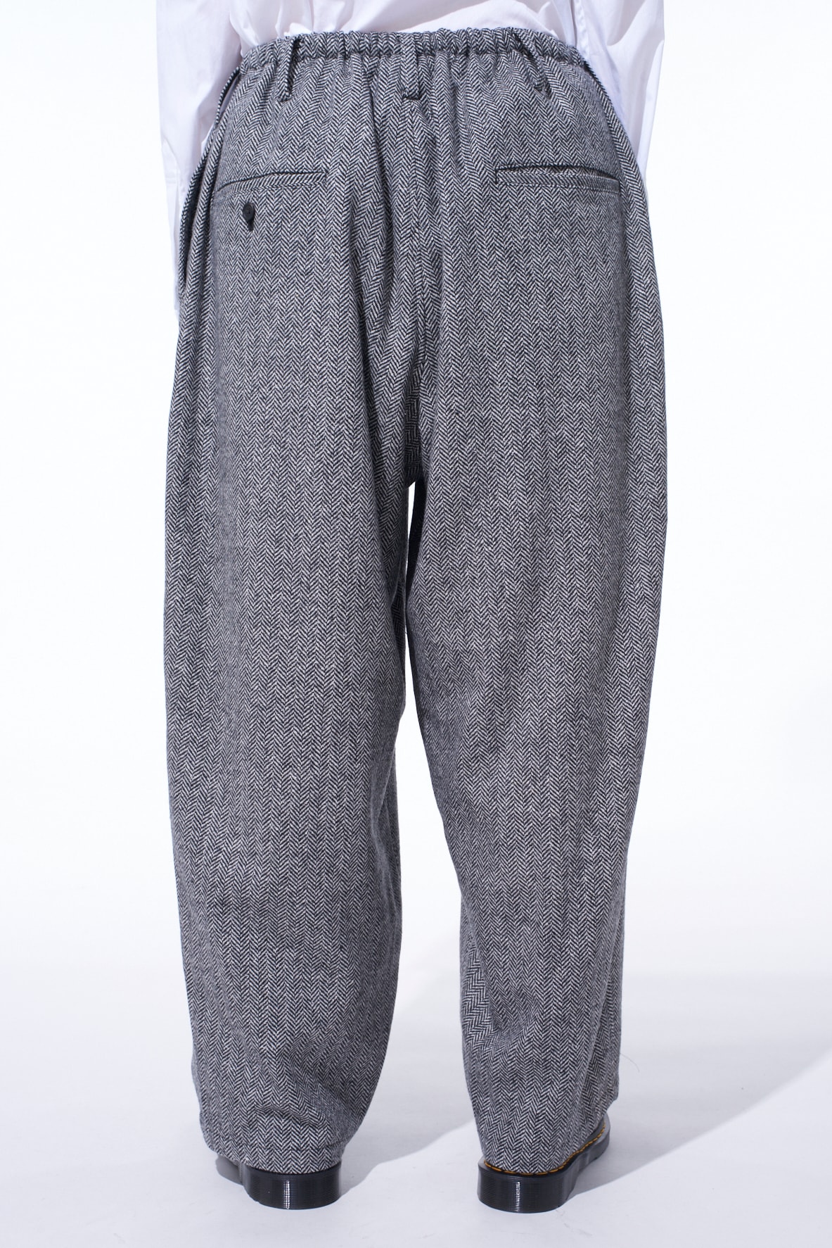 HERRINGBONE TWEED WAIST-STRING WIDE PANTS