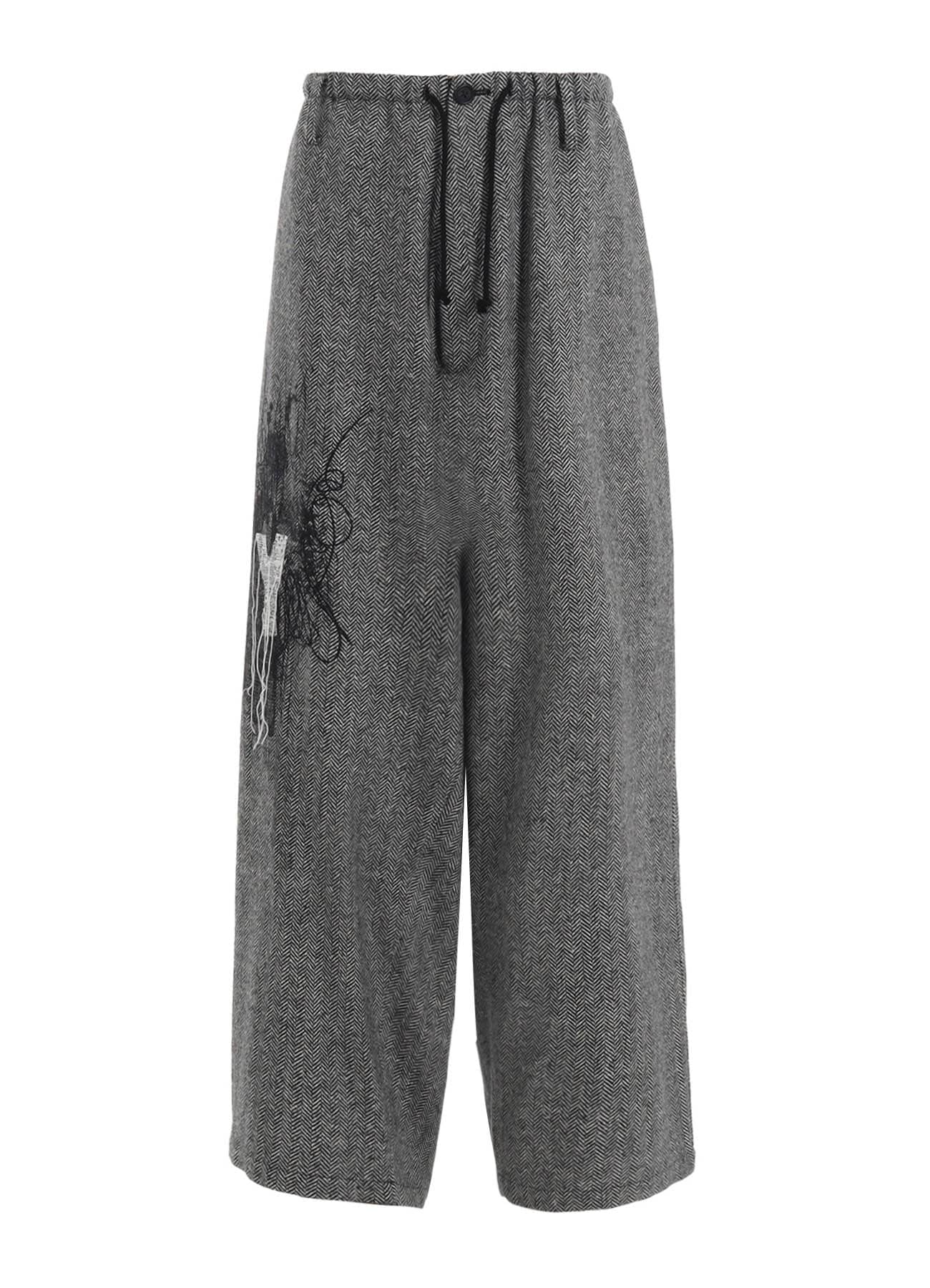 HERRINGBONE TWEED WAIST-STRING WIDE PANTS