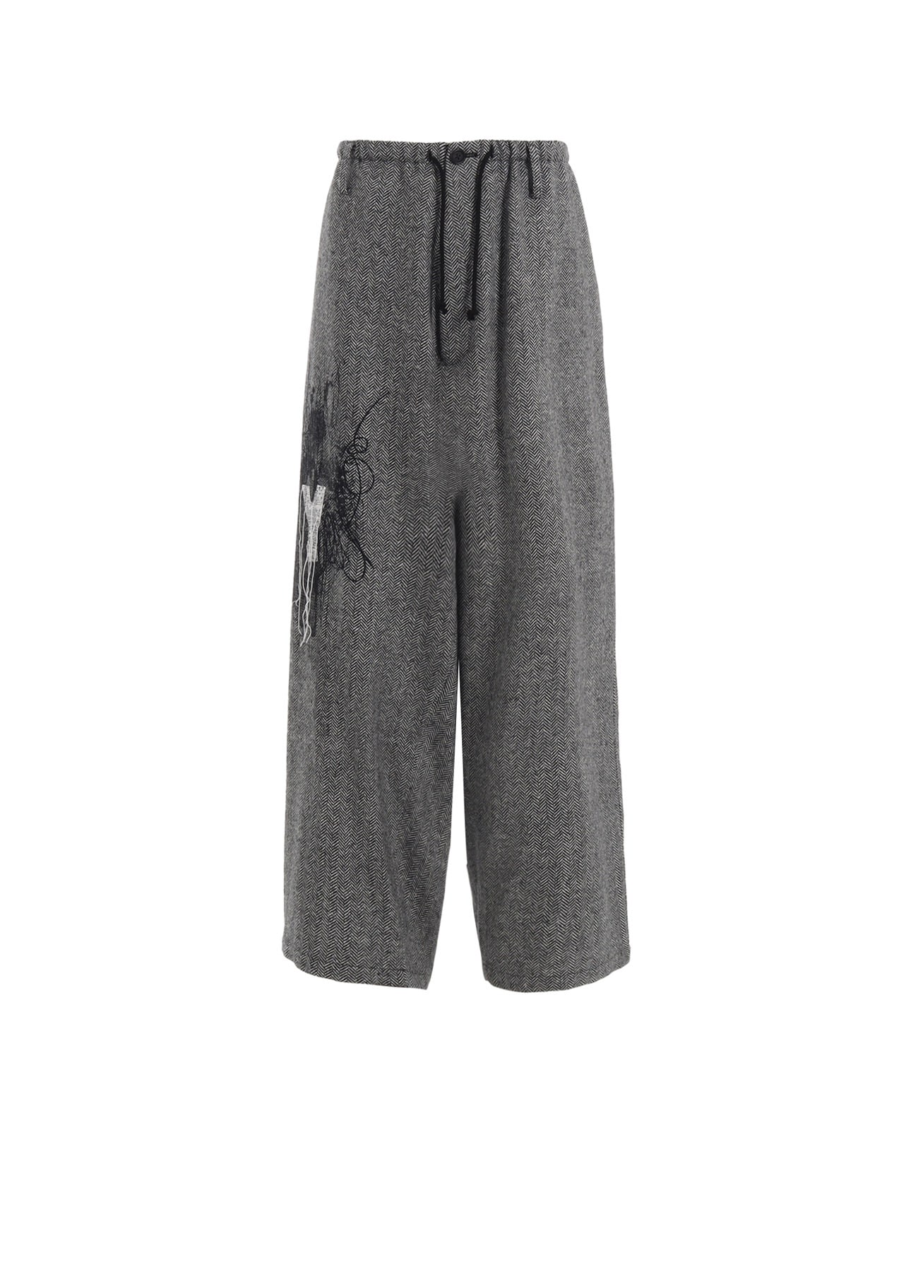 HERRINGBONE TWEED WAIST-STRING WIDE PANTS