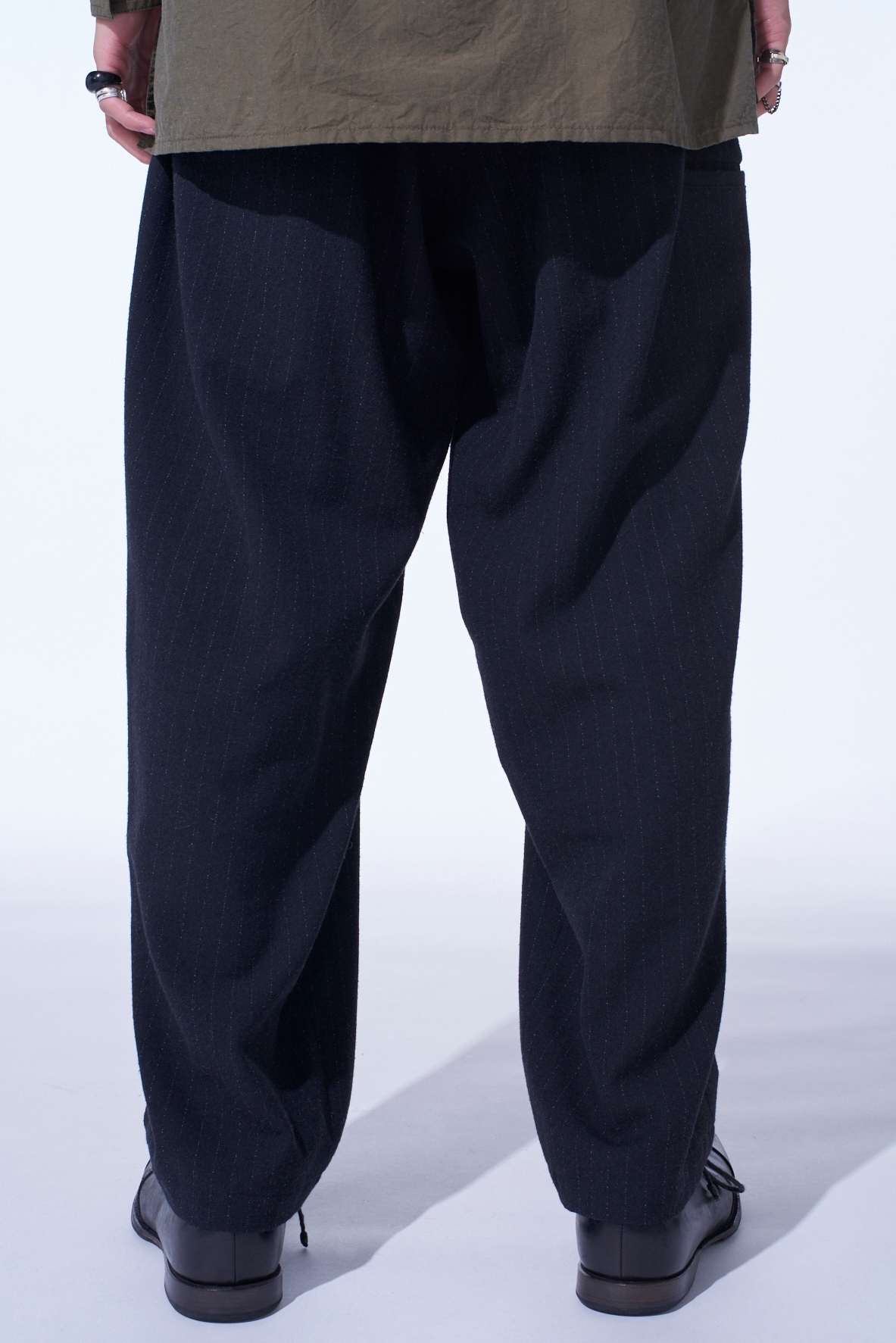 STRIPED SILK ANGORA WOOL TAPERED PANTS