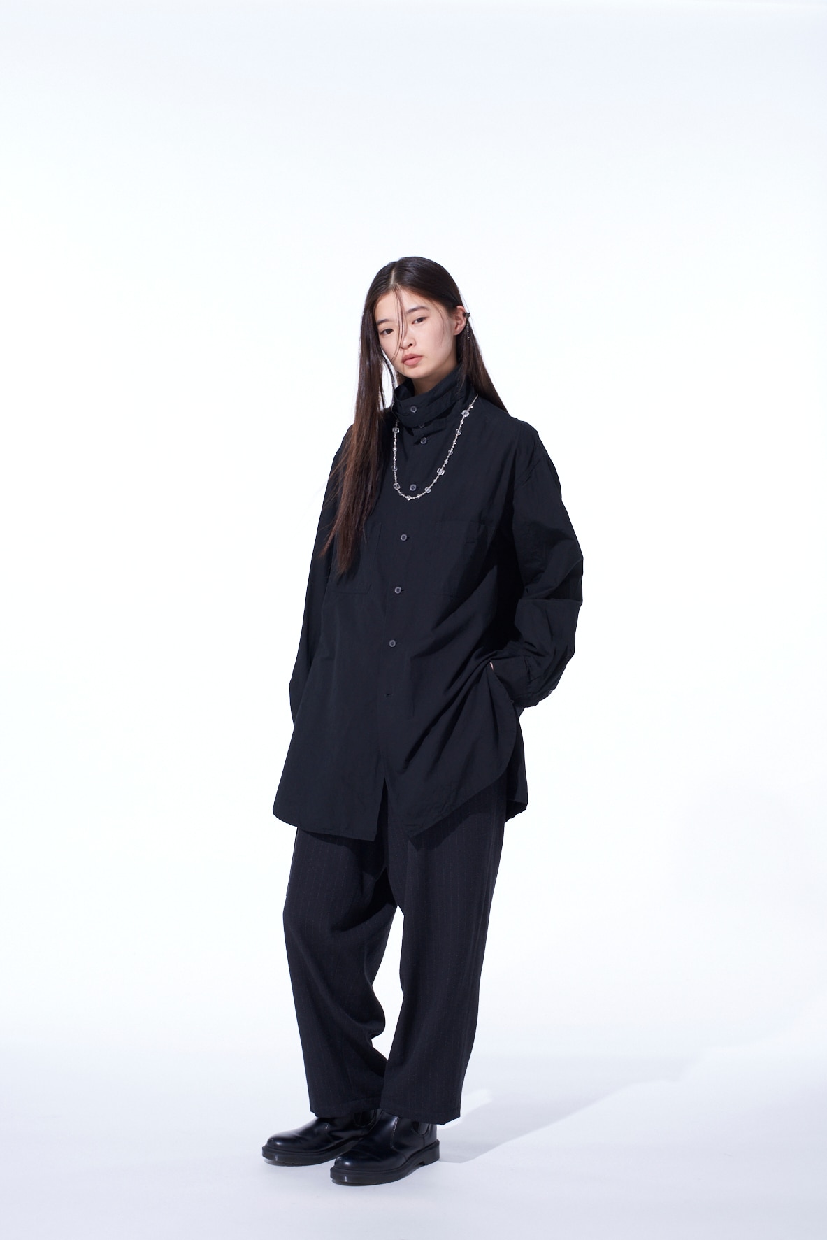 STRIPED SILK ANGORA WOOL TAPERED PANTS