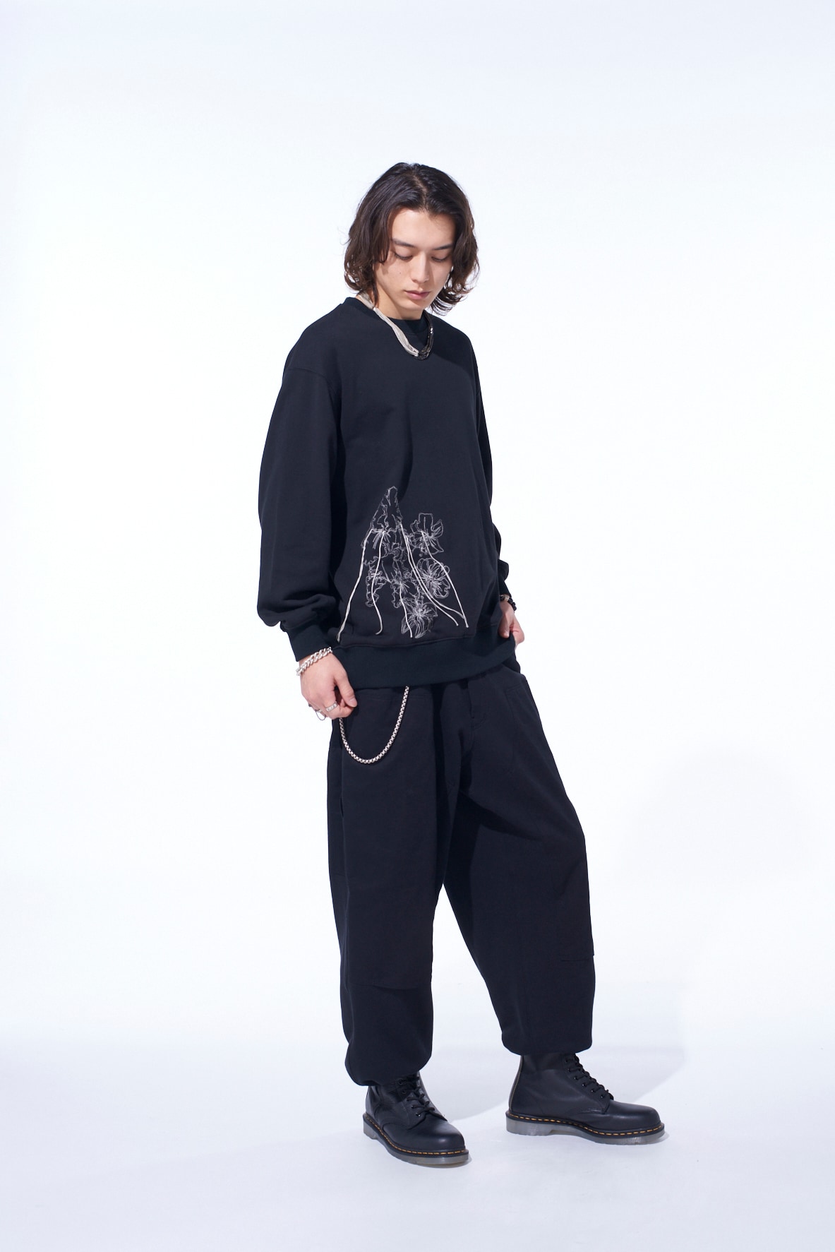 TWILL TERRY MIX DOUBLE-KNEE SWEATPANTS