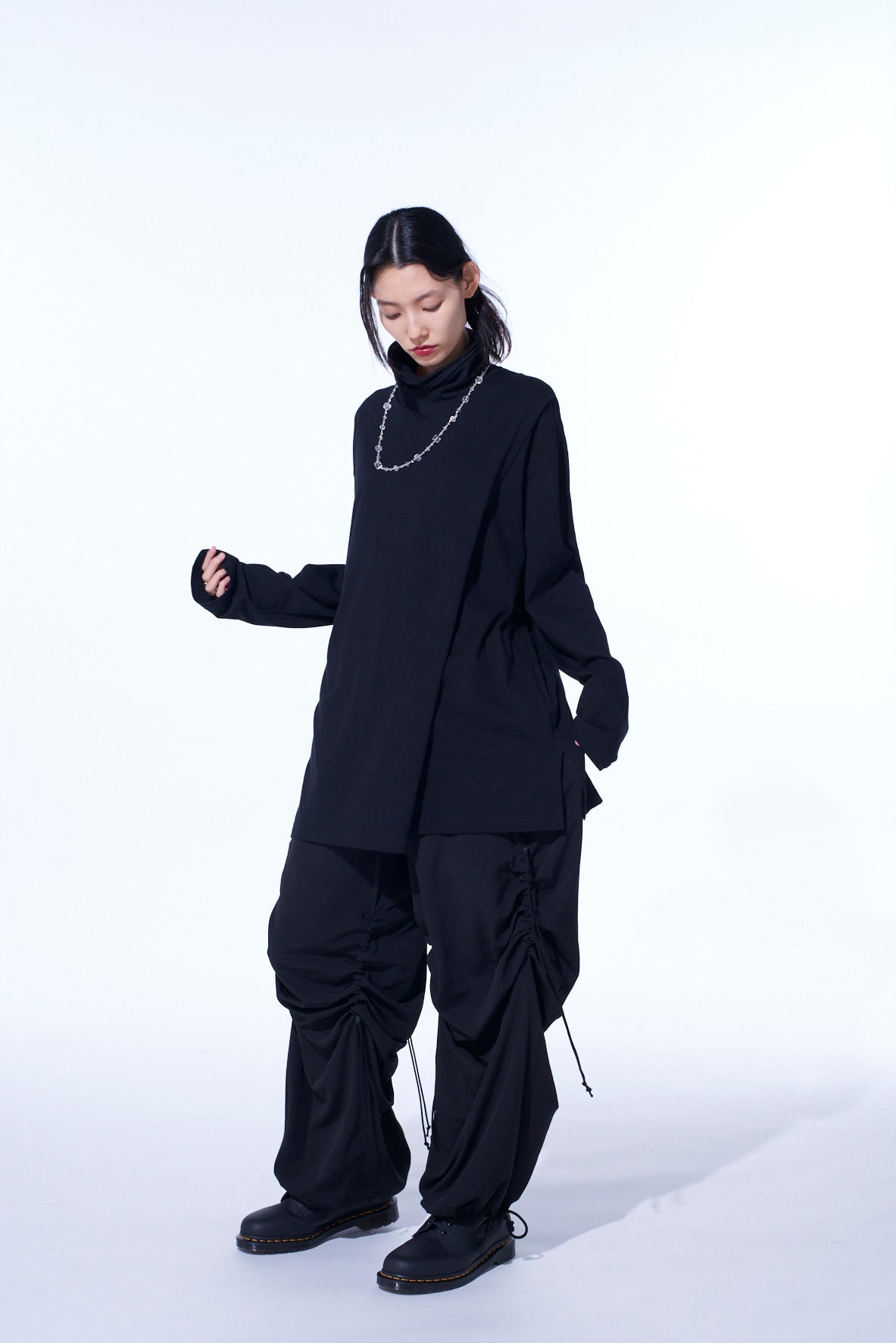 30/COTTON JERSEY LAYERED FRONT TURTLENECK LONG T-SHIRT