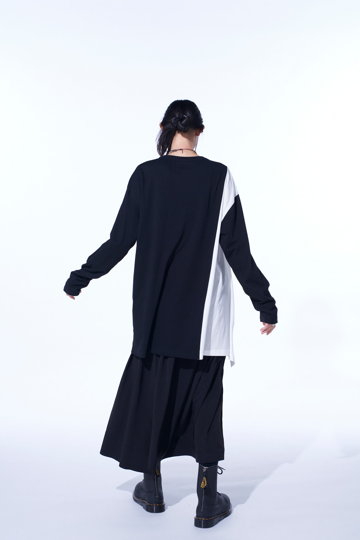 COTTON JERSEY FABRIC SWITCH L/S DRAPED T-SHIRT