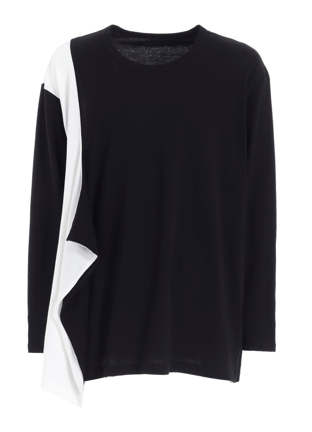 COTTON JERSEY FABRIC SWITCH L/S DRAPED T-SHIRT