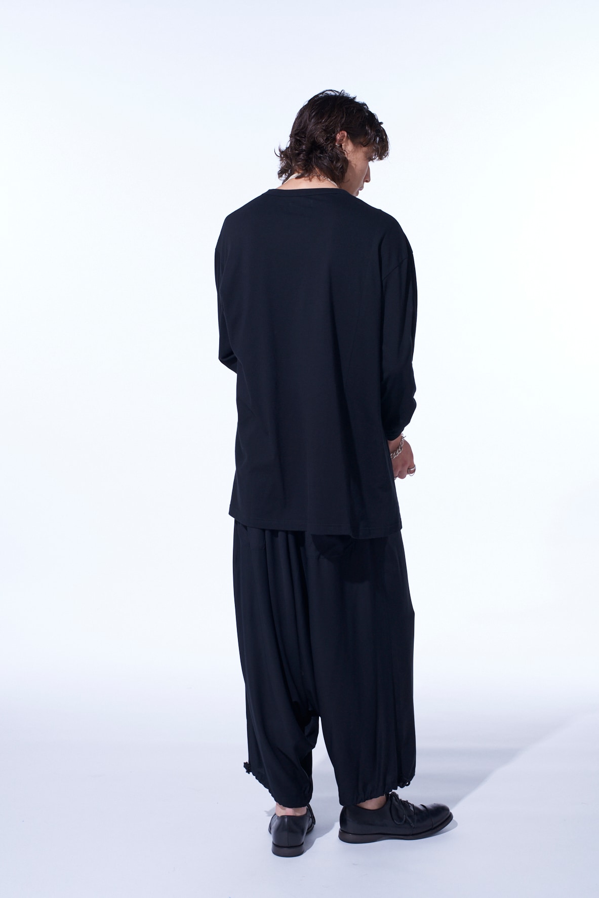COTTON JERSEY FABRIC SWITCH L/S DRAPED T-SHIRT