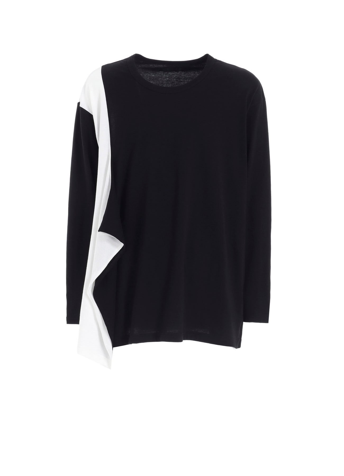 COTTON JERSEY FABRIC SWITCH L/S DRAPED T-SHIRT