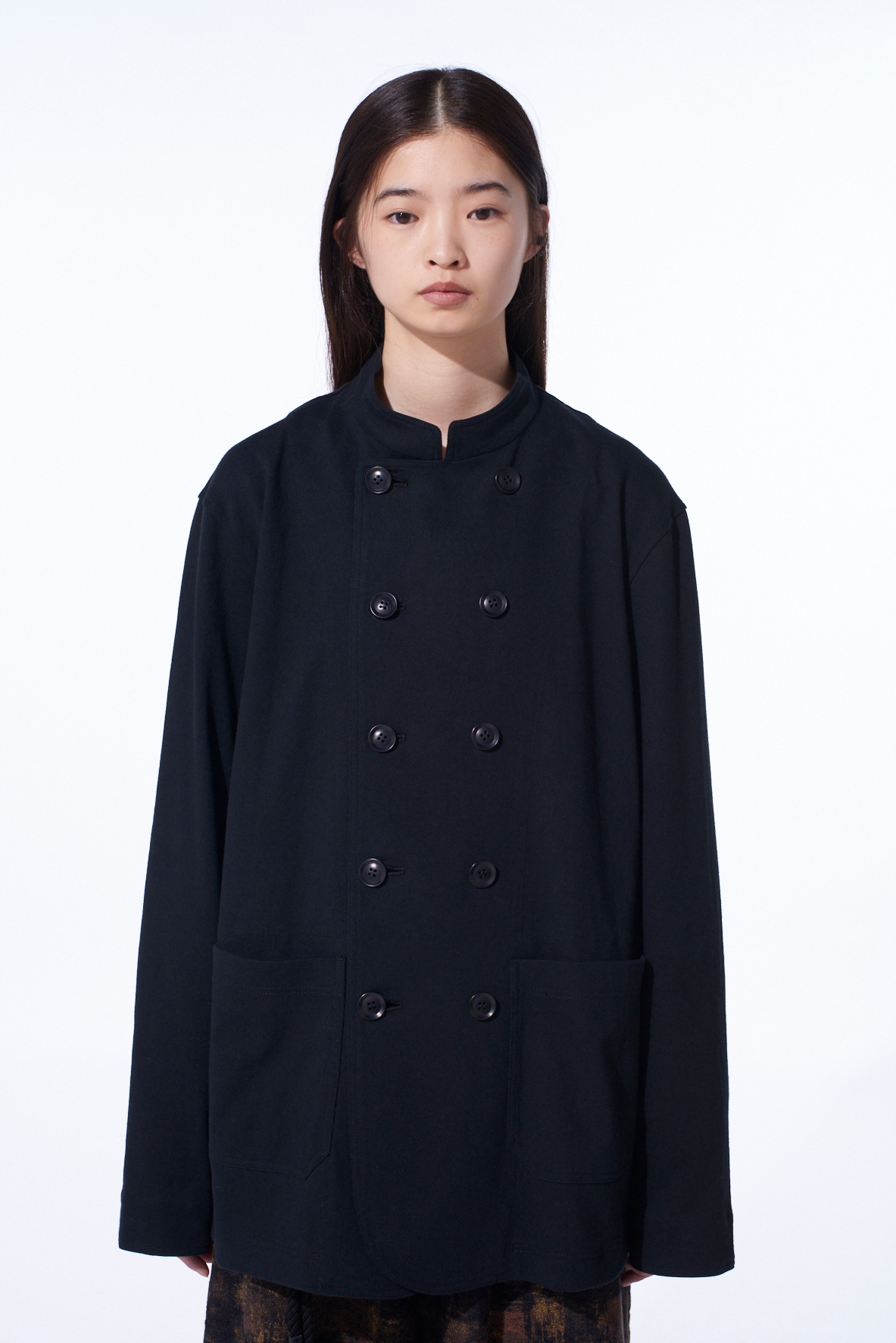 COTTON JERSEY STAND COLLAR DOUBLE JACKET