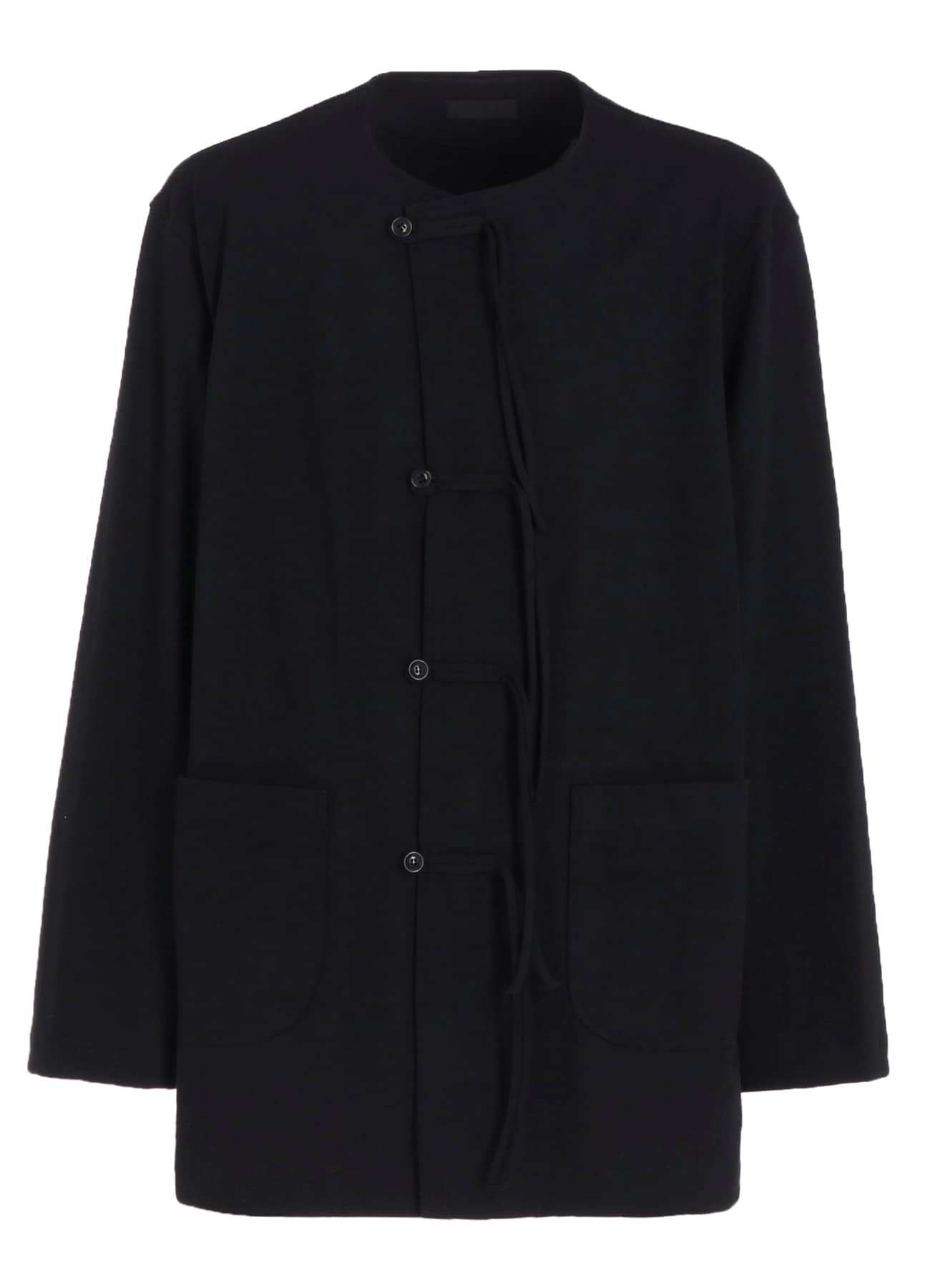 COTTON JERSEY NO-COLLAR LOOP CARDIGAN
