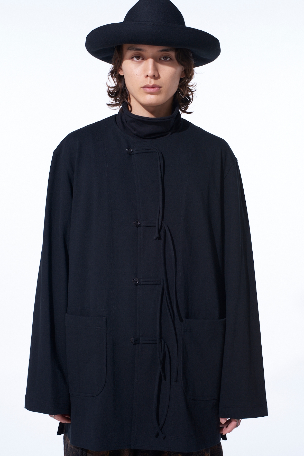 COTTON JERSEY NO-COLLAR LOOP CARDIGAN
