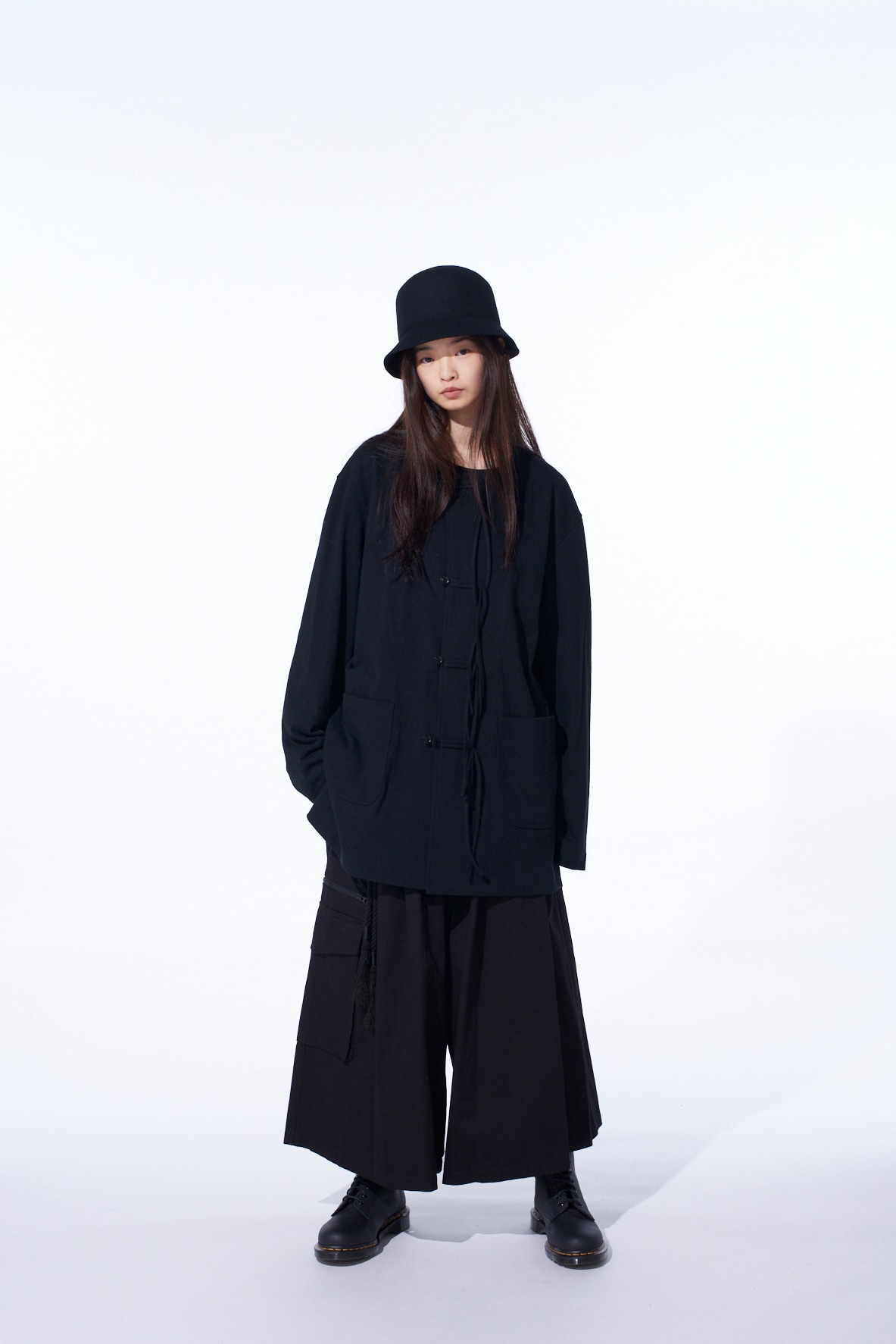 COTTON JERSEY NO-COLLAR LOOP CARDIGAN