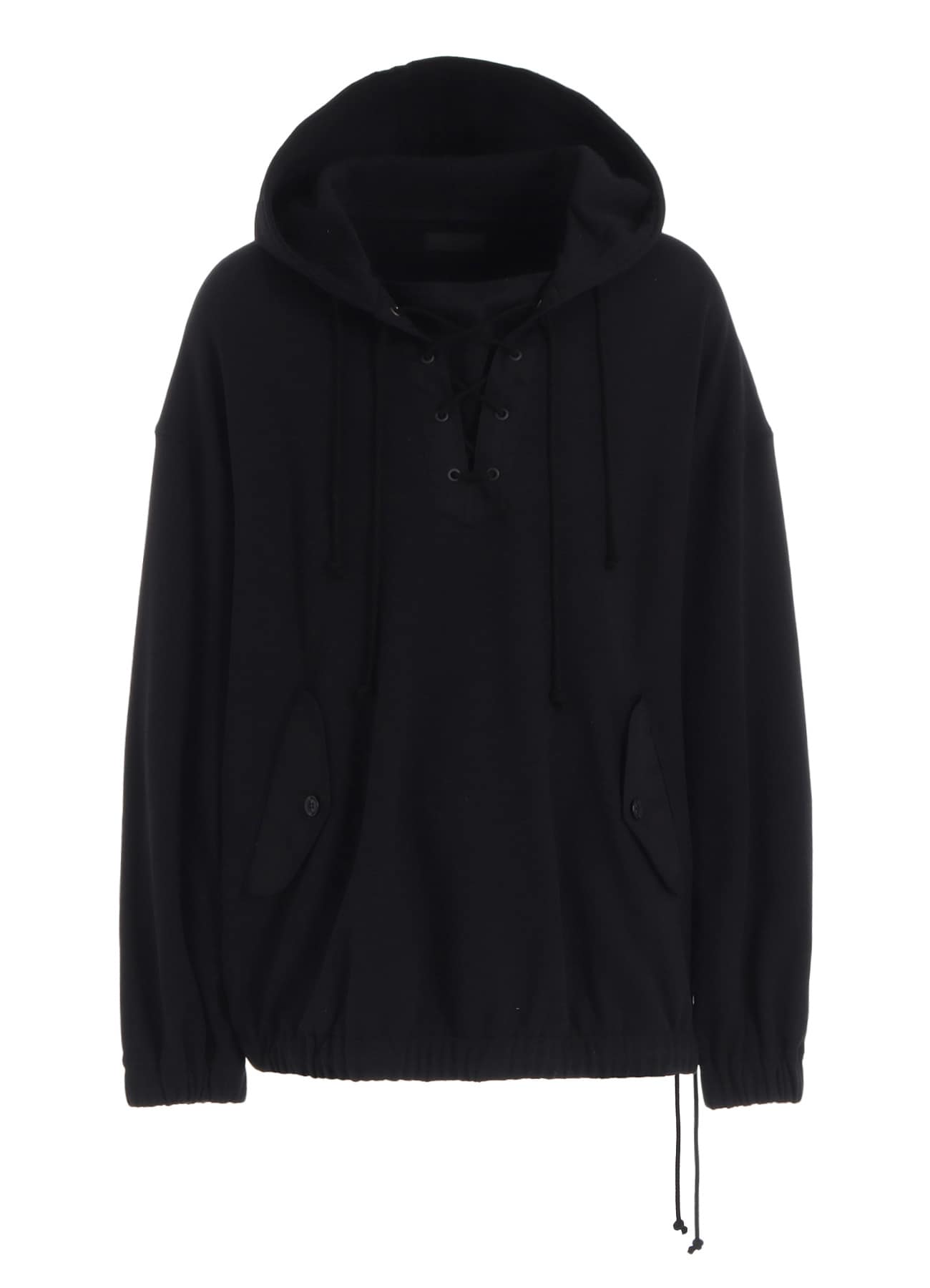 TWILL TERRY MIX OVERSIZED LACE-UP HOODIE