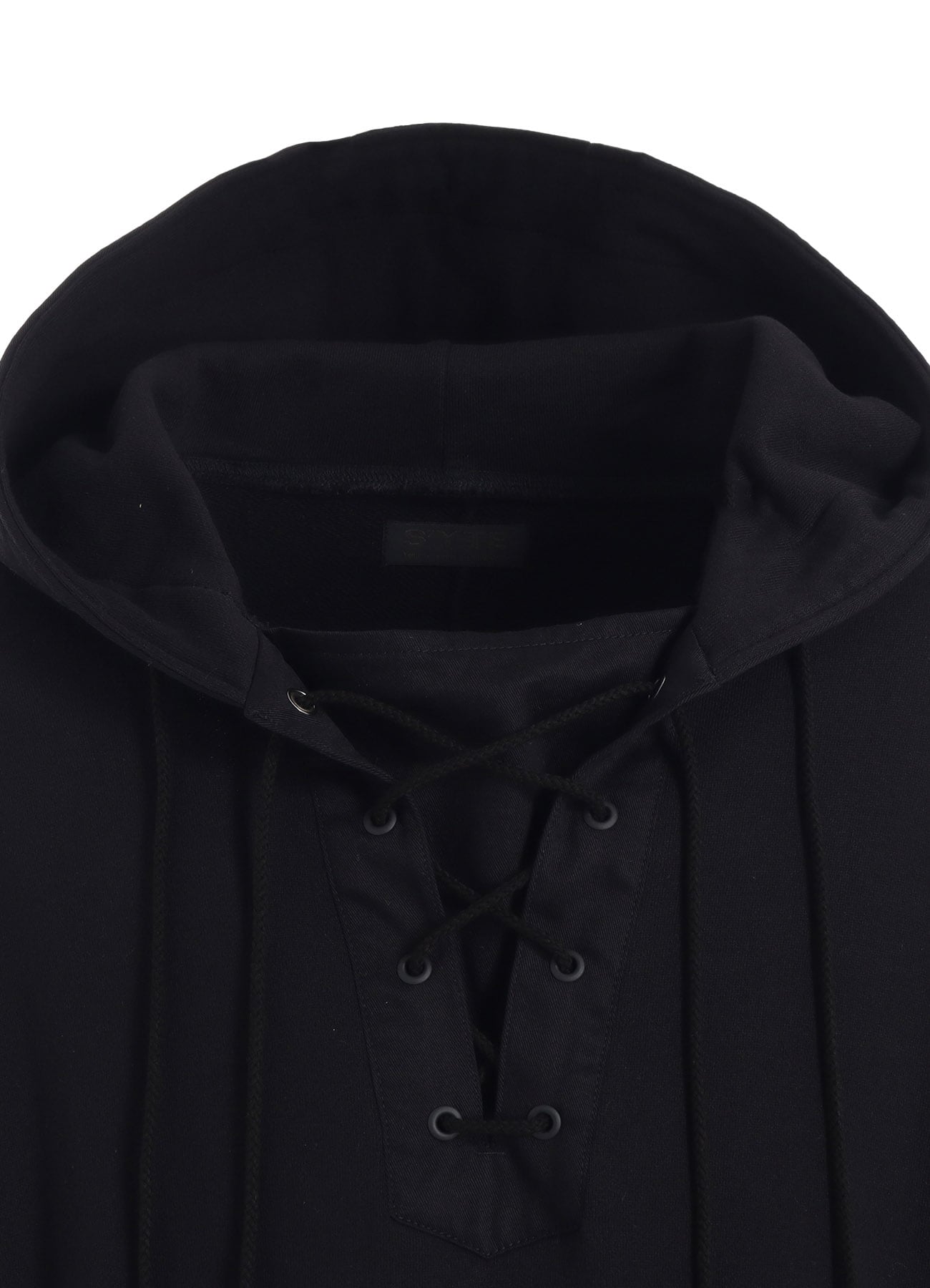 TWILL TERRY MIX OVERSIZED LACE-UP HOODIE