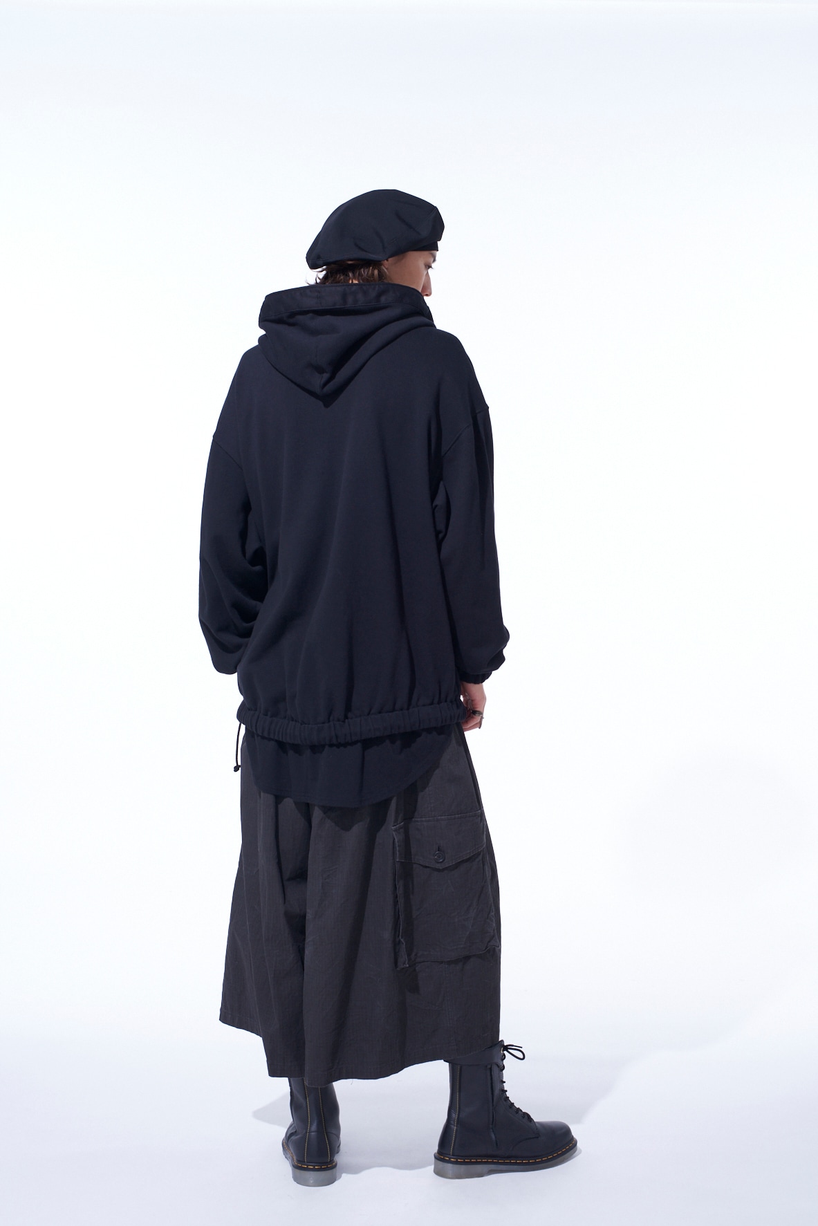 TWILL TERRY MIX OVERSIZED LACE-UP HOODIE