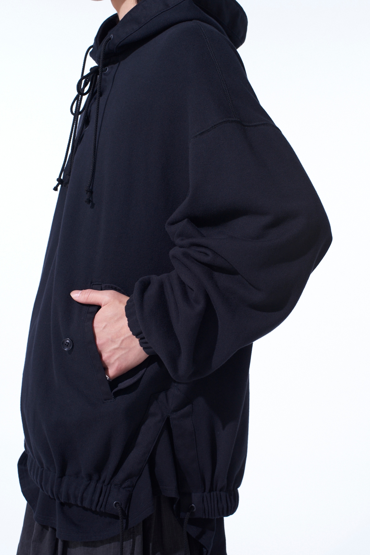 TWILL TERRY MIX OVERSIZED LACE-UP HOODIE