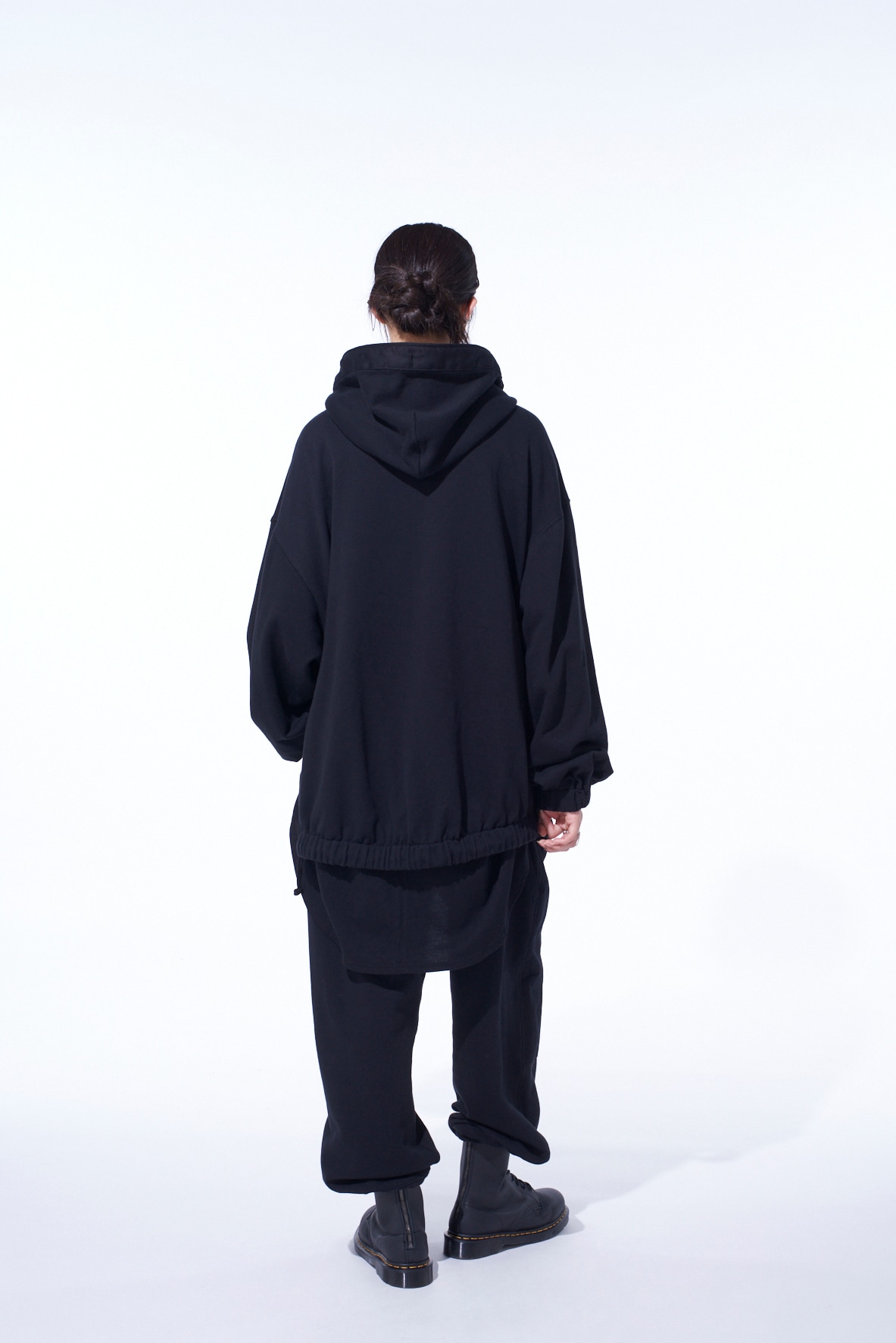 TWILL TERRY MIX OVERSIZED LACE-UP HOODIE