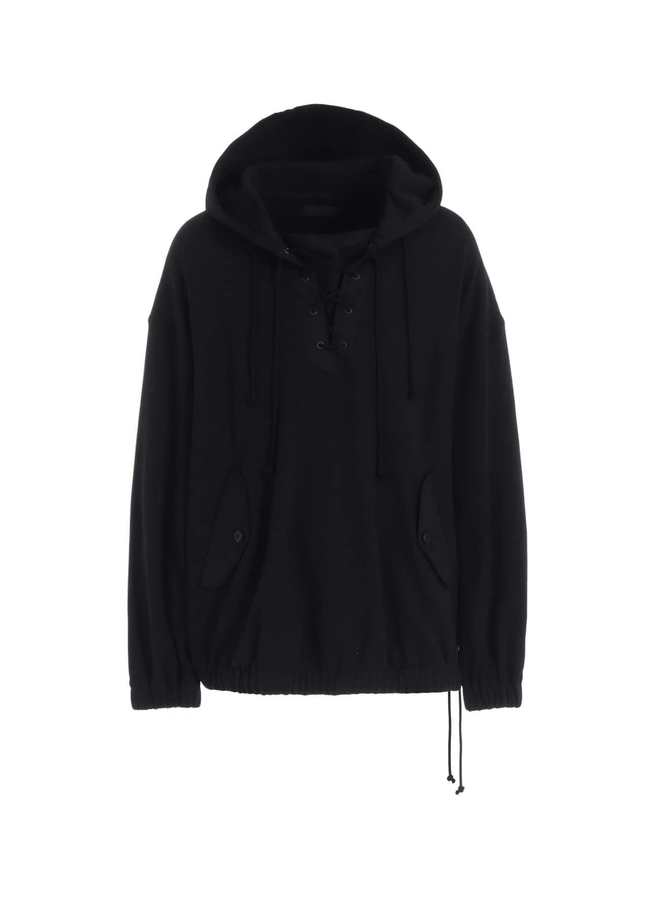 TWILL TERRY MIX OVERSIZED LACE-UP HOODIE